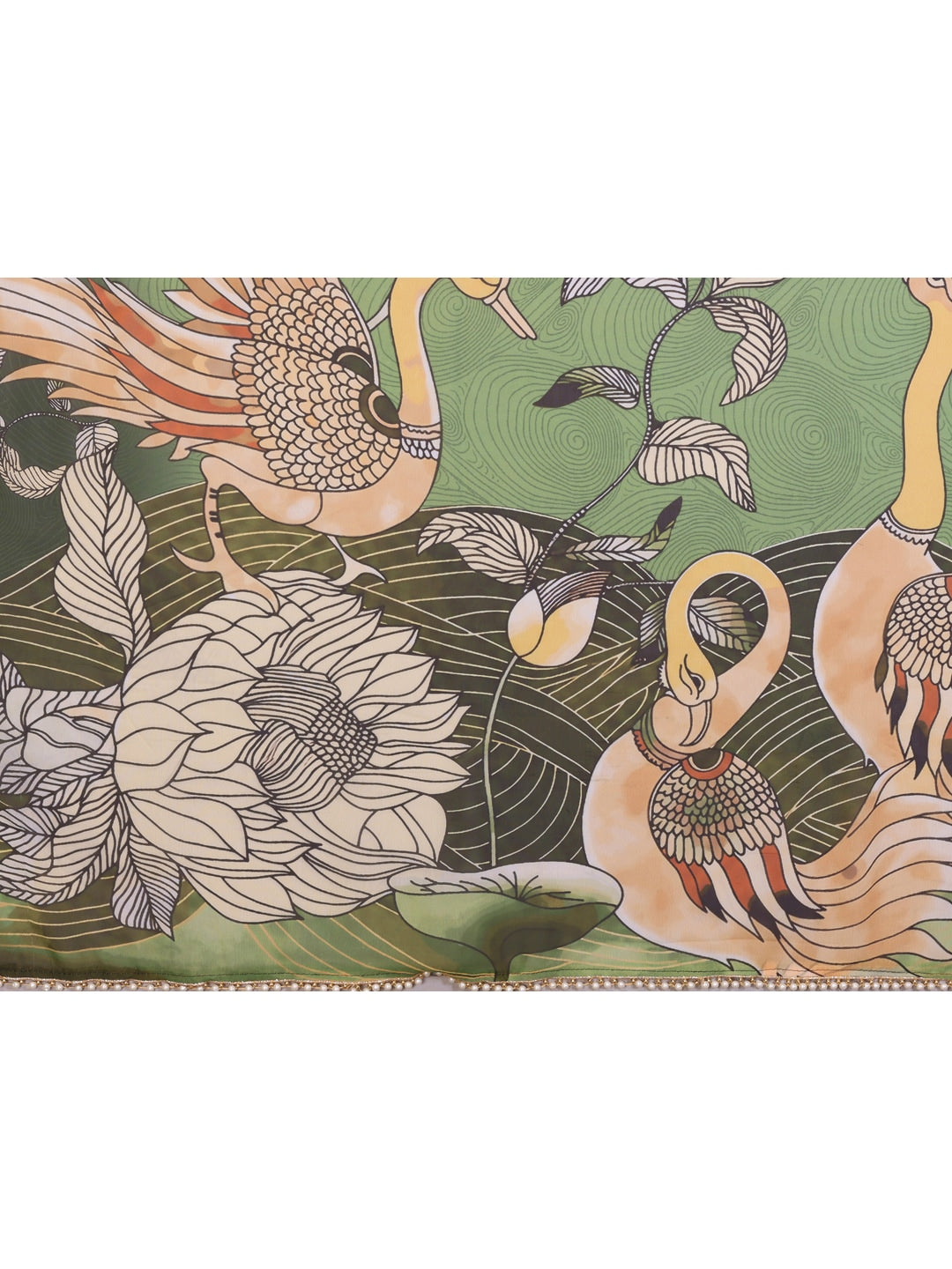 Peachmode Green Peacock Digital Print Georgette Saree - Image 3