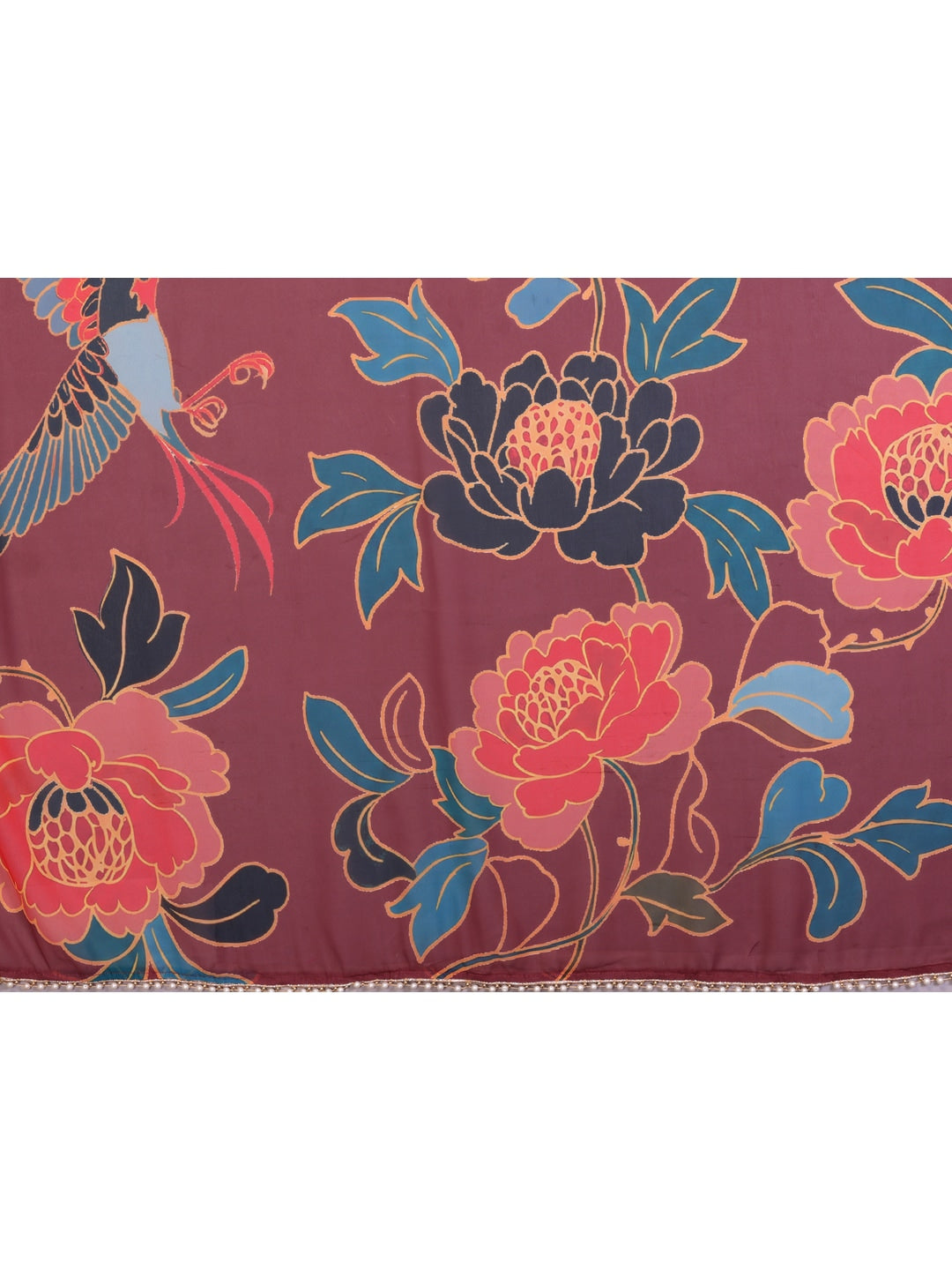 Peachmode Maroon Floral Digital Print Georgette Saree - Image 3