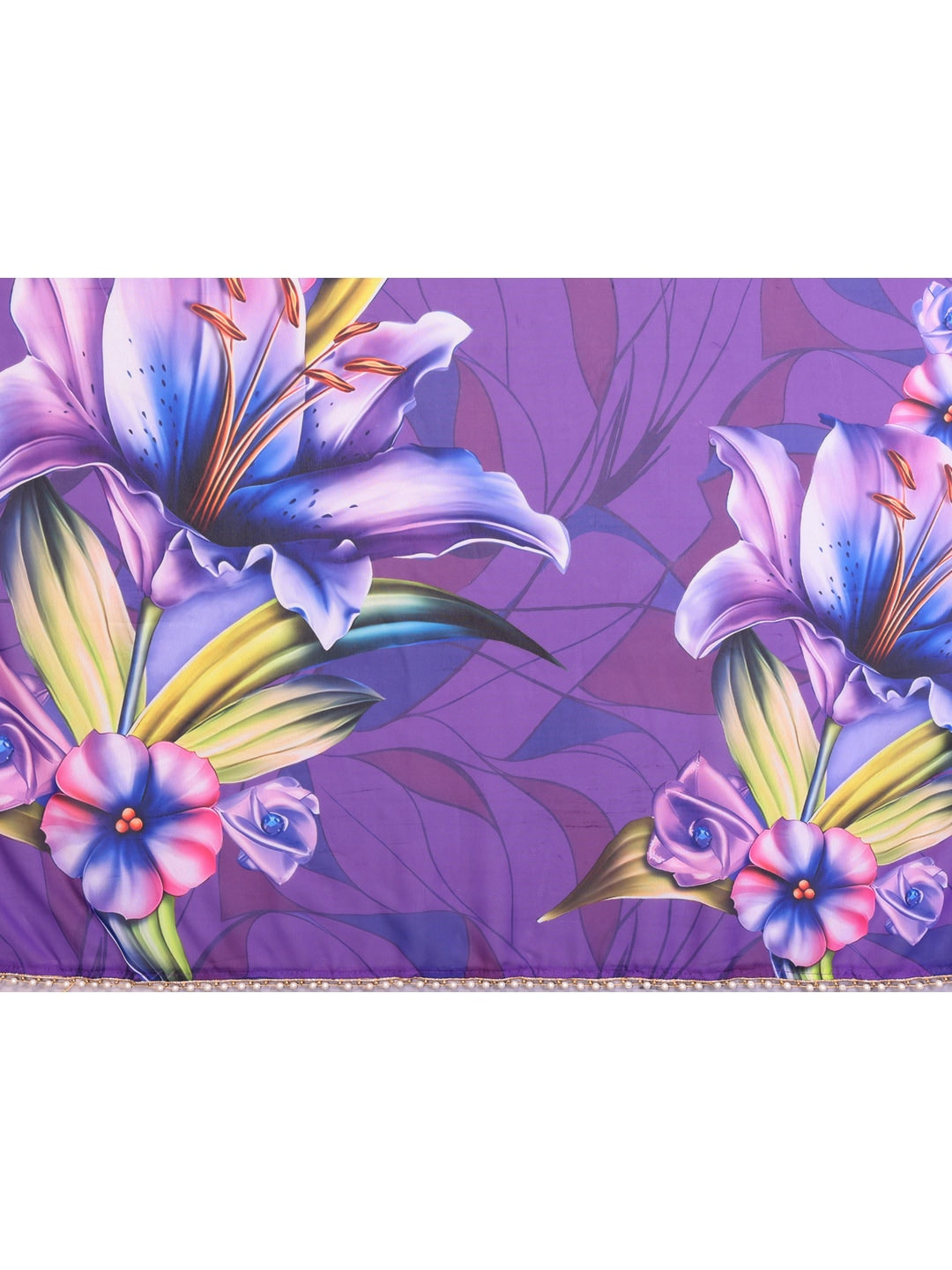 Peachmode Purple Floral Digital Print Georgette Saree - Image 3
