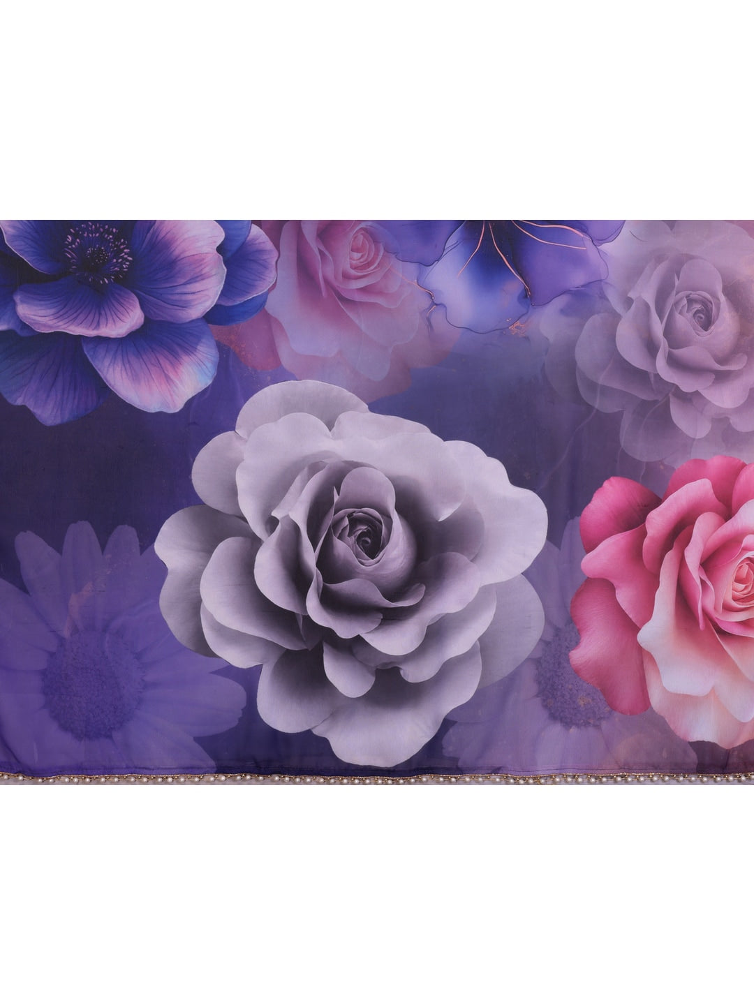 Peachmode Purple Pink Floral Digital Print Georgette Saree - Image 3