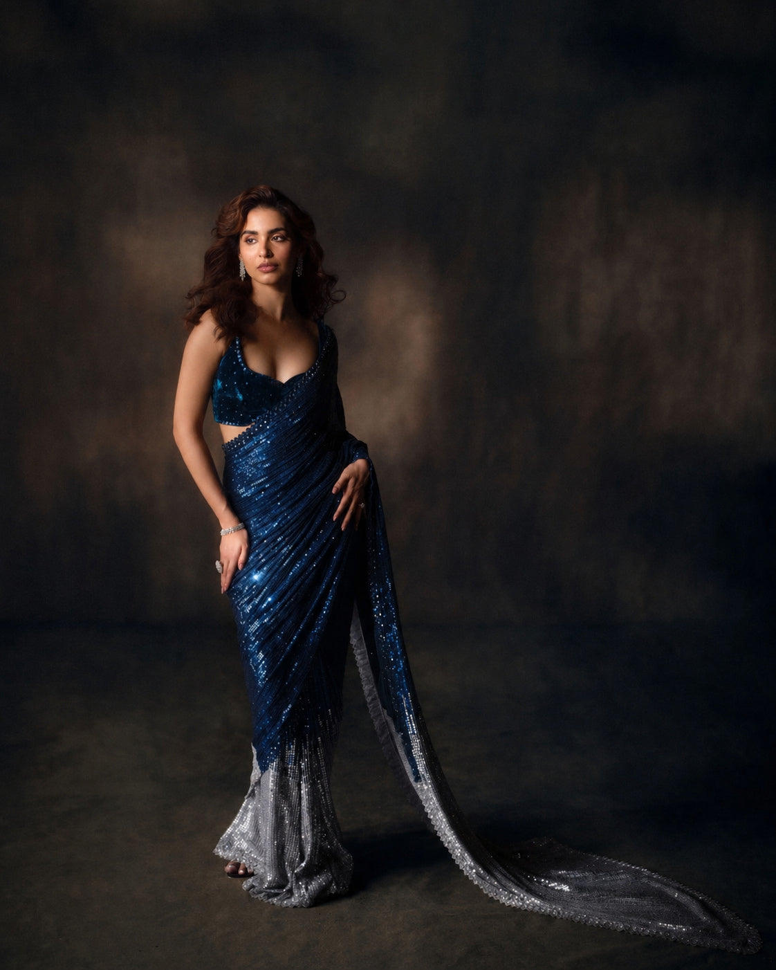 Peachmode Blue Georgette Saree with Sequins Work - Image 5