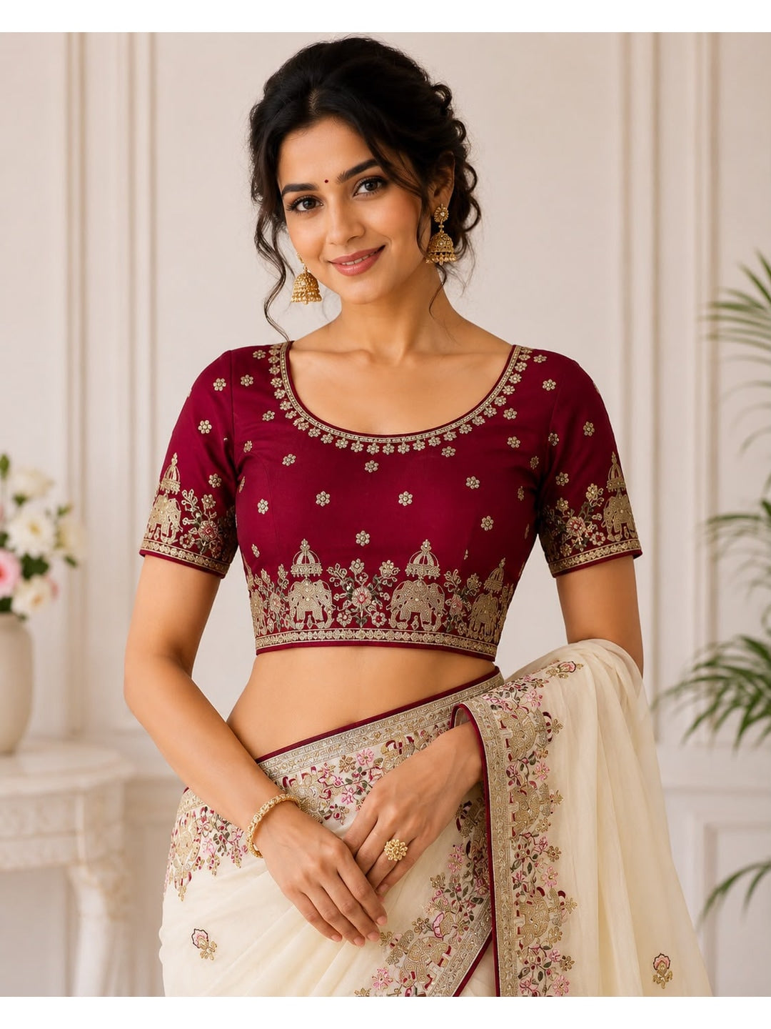 Peachmode Off White Sequin Embroidered Star Georgette Saree - Image 2
