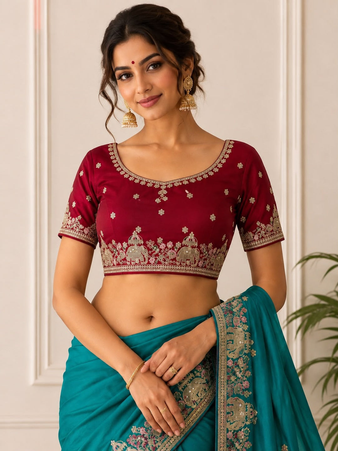 Peachmode Teal Sequin Embroidered Star Georgette Saree - Image 2