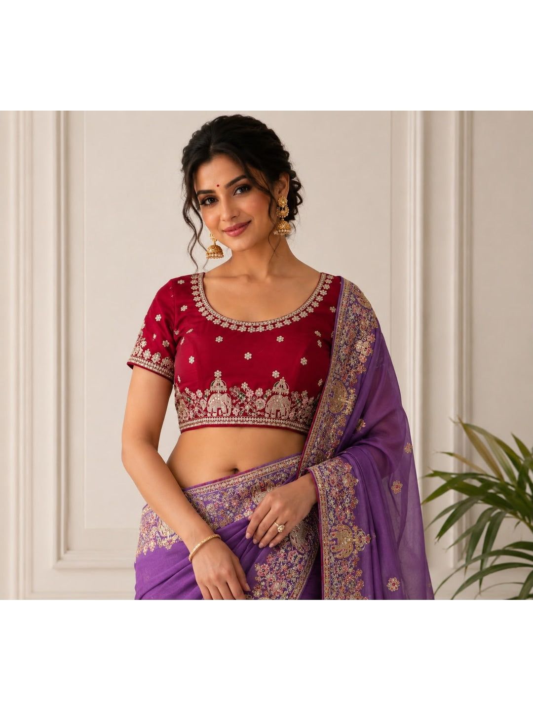 Peachmode Purple Sequin Embroidered Star Georgette Saree - Image 2