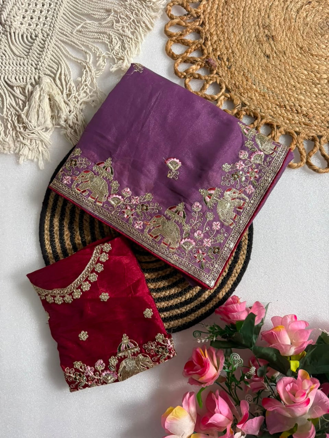 Peachmode Purple Sequin Embroidered Star Georgette Saree - Image 4