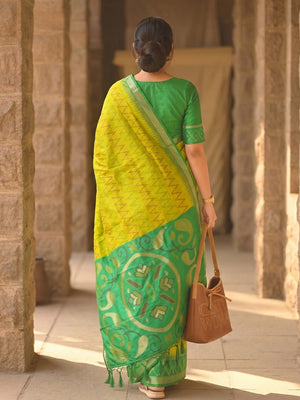 Peachmode Yellow Soft Silk Woven Saree - Image 2