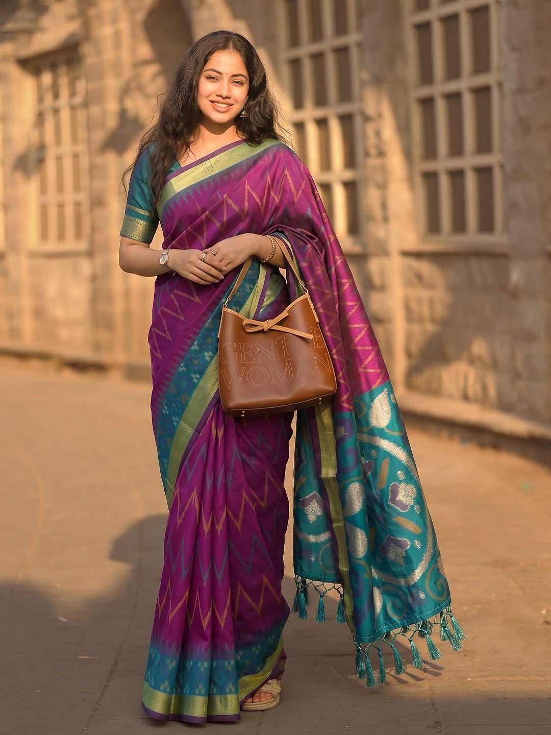 Peachmode Purple Soft Silk Woven Saree - Image 1