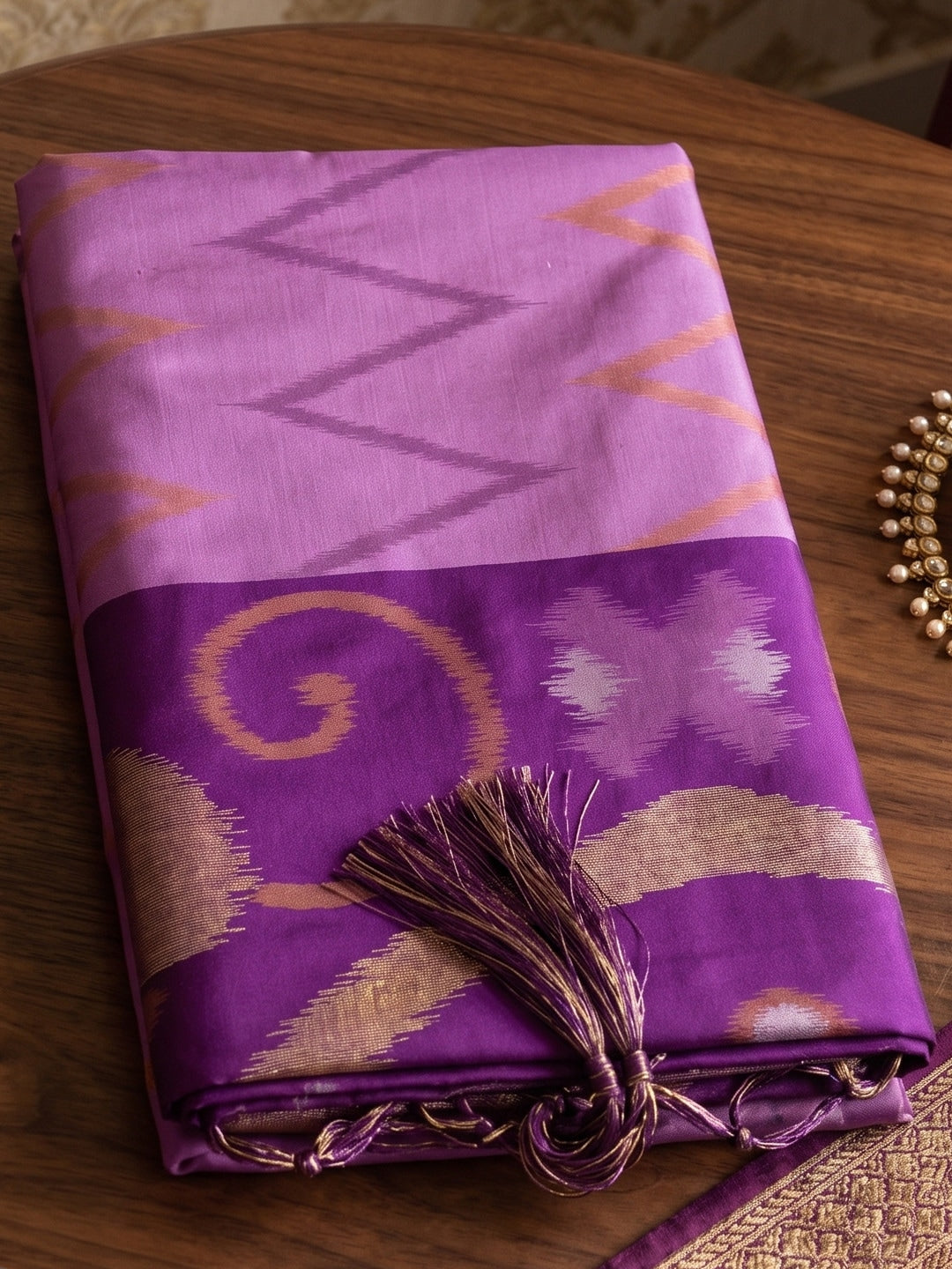 Peachmode Lavender Soft Silk Woven Saree - Image 4
