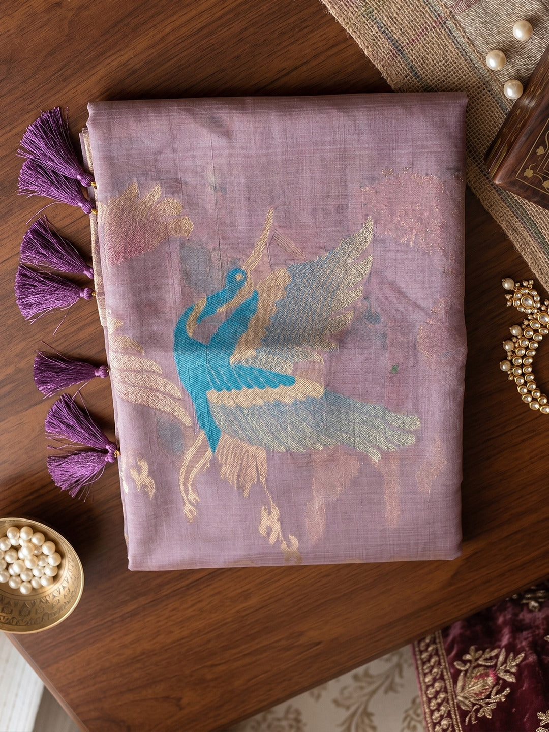 Peachmode Purple Linen Cotton Woven Saree - Image 4