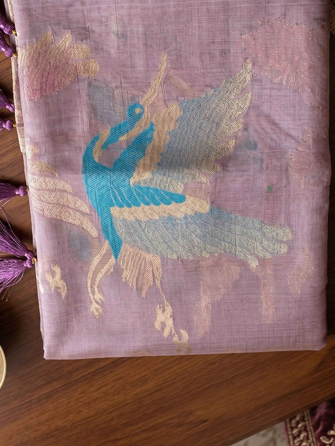 Peachmode Purple Linen Cotton Woven Saree - Image 5