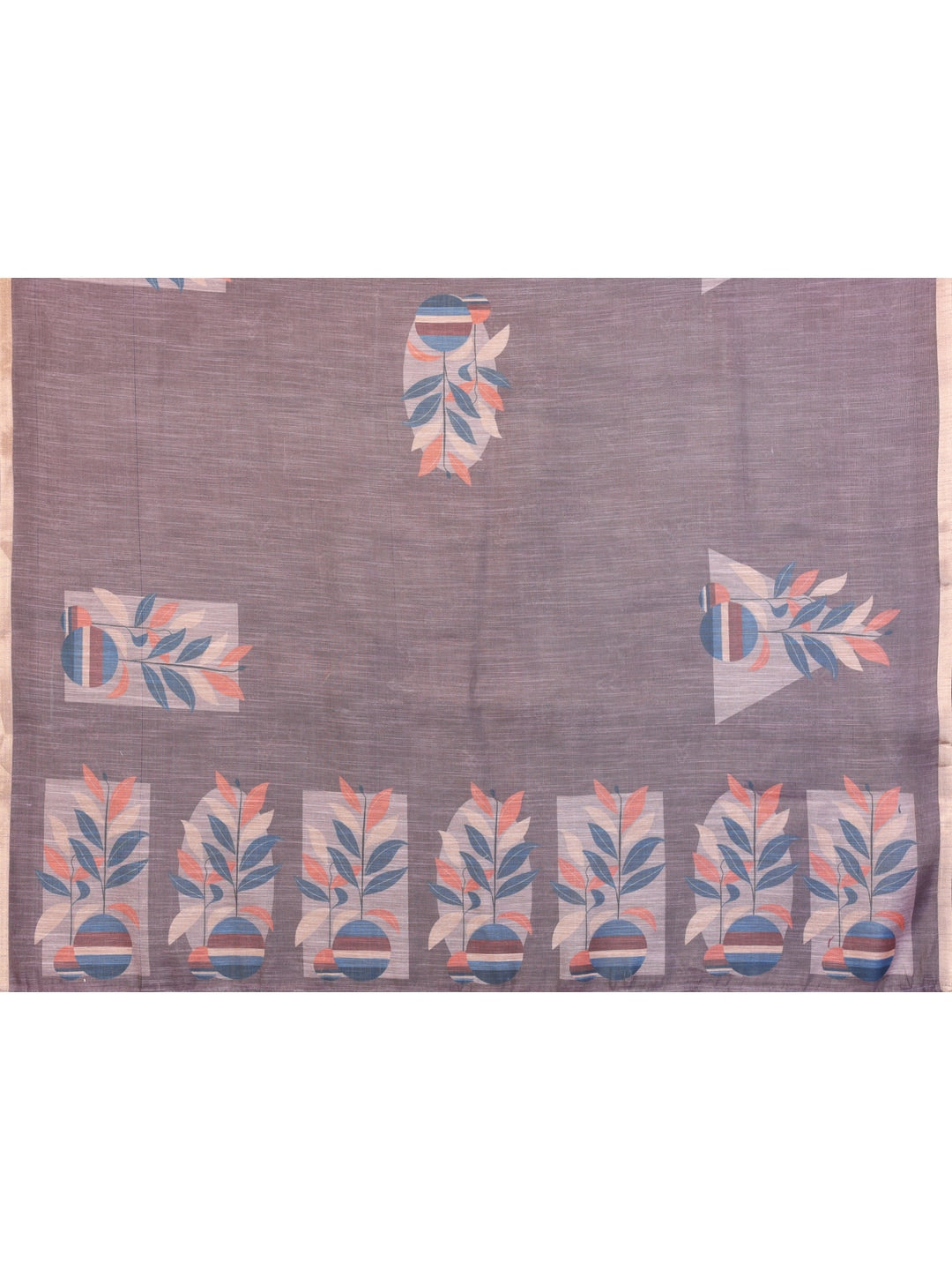 Peachmode Brown Digital Print Linen Saree - Image 5