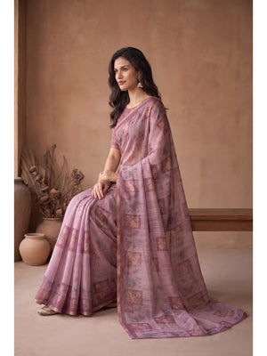 Peachmode Pink Digital Print Linen Saree - Image 2