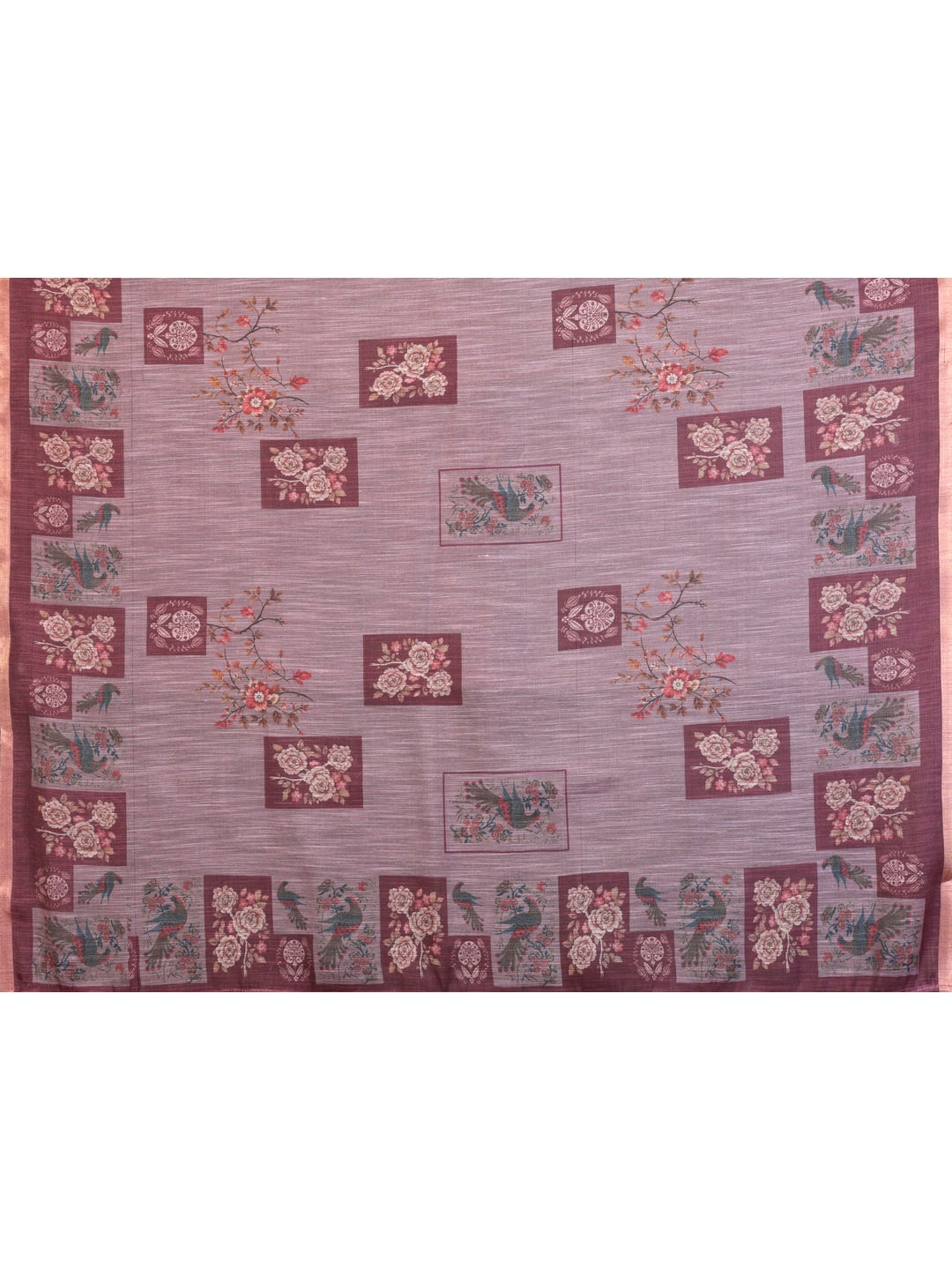 Peachmode Pink Digital Print Linen Saree - Image 5