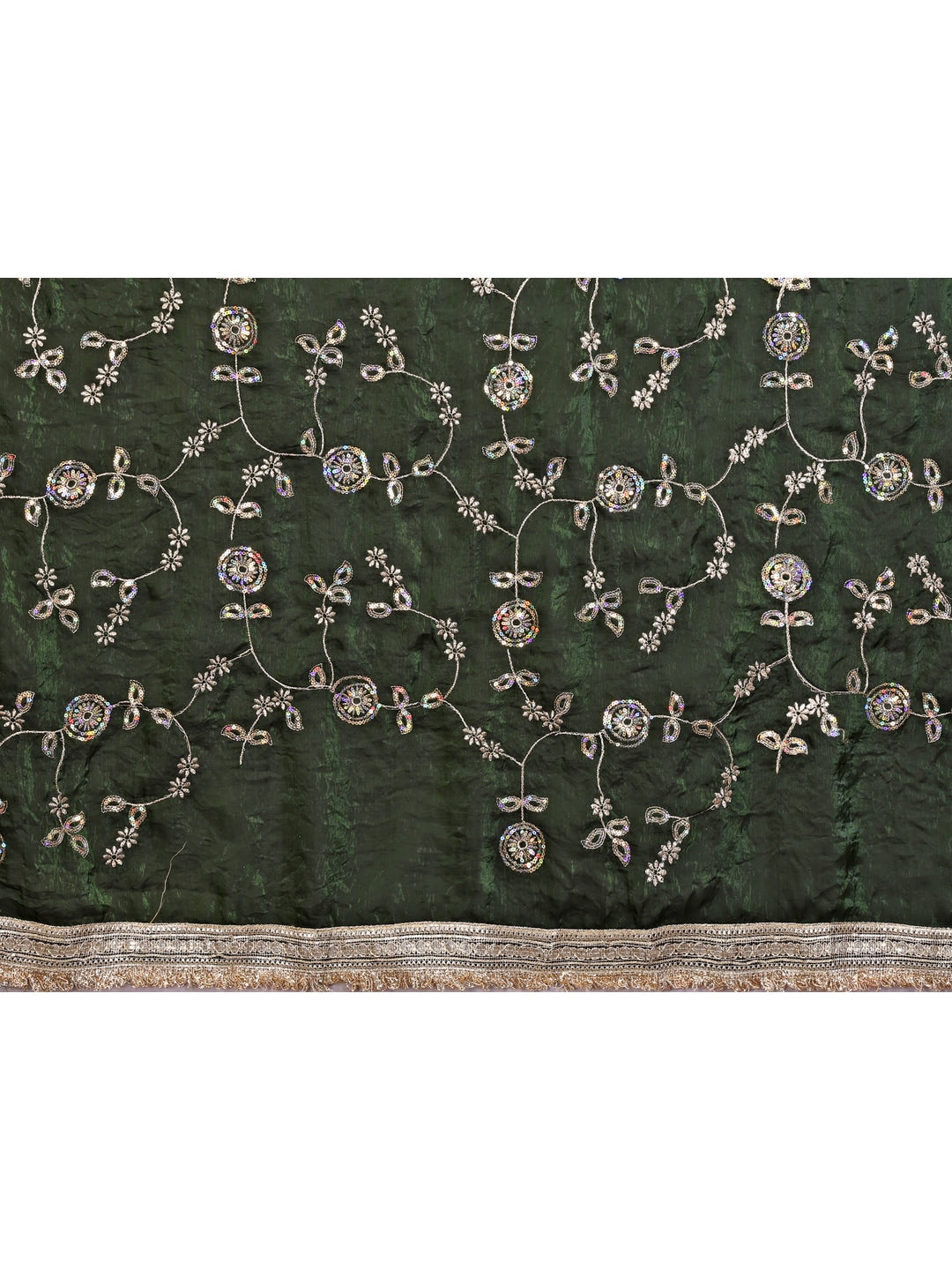 Peachmode Green Embroidered Satin Saree - Image 5