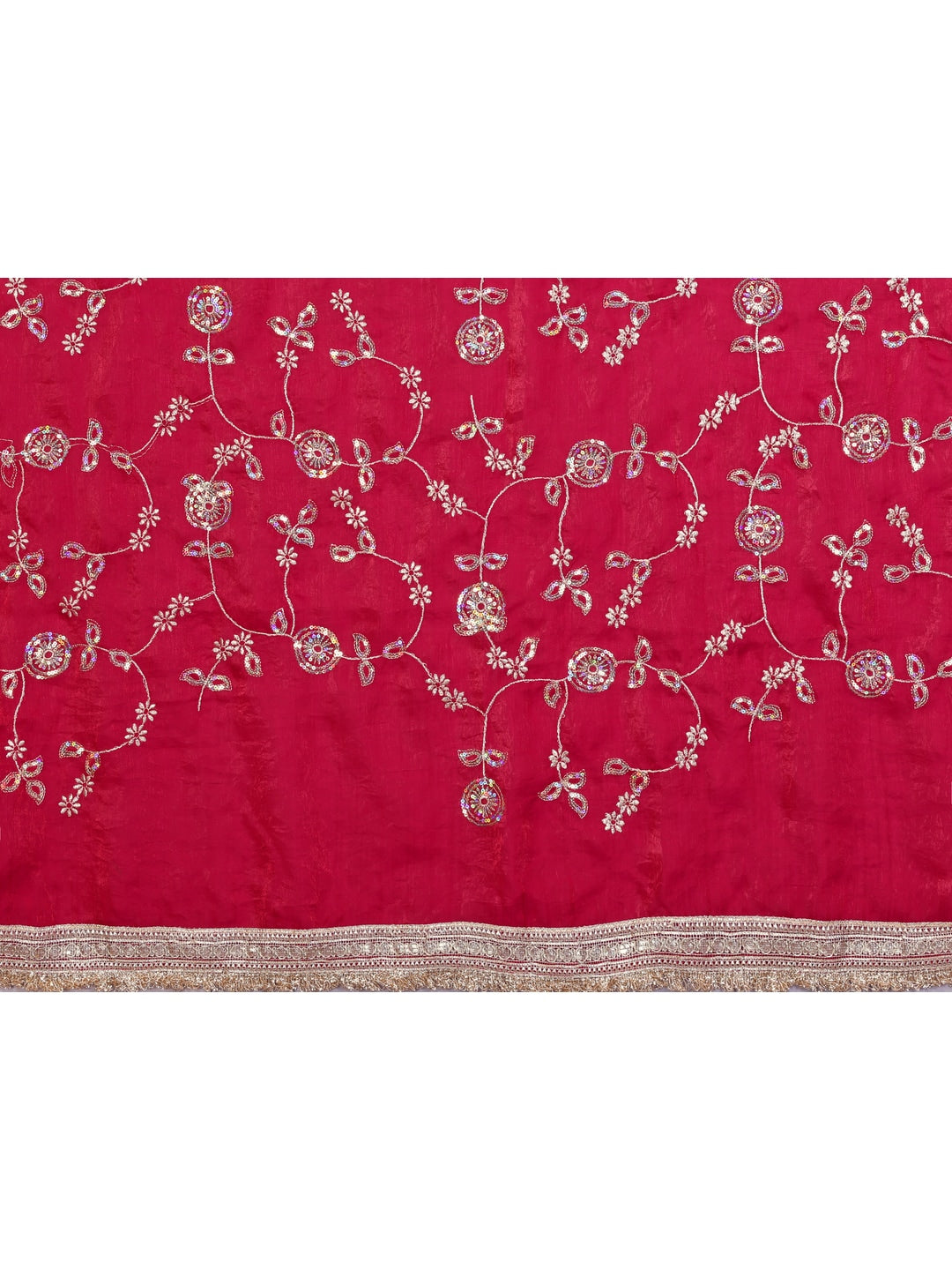 Peachmode Pink Embroidered Satin Saree - Image 5