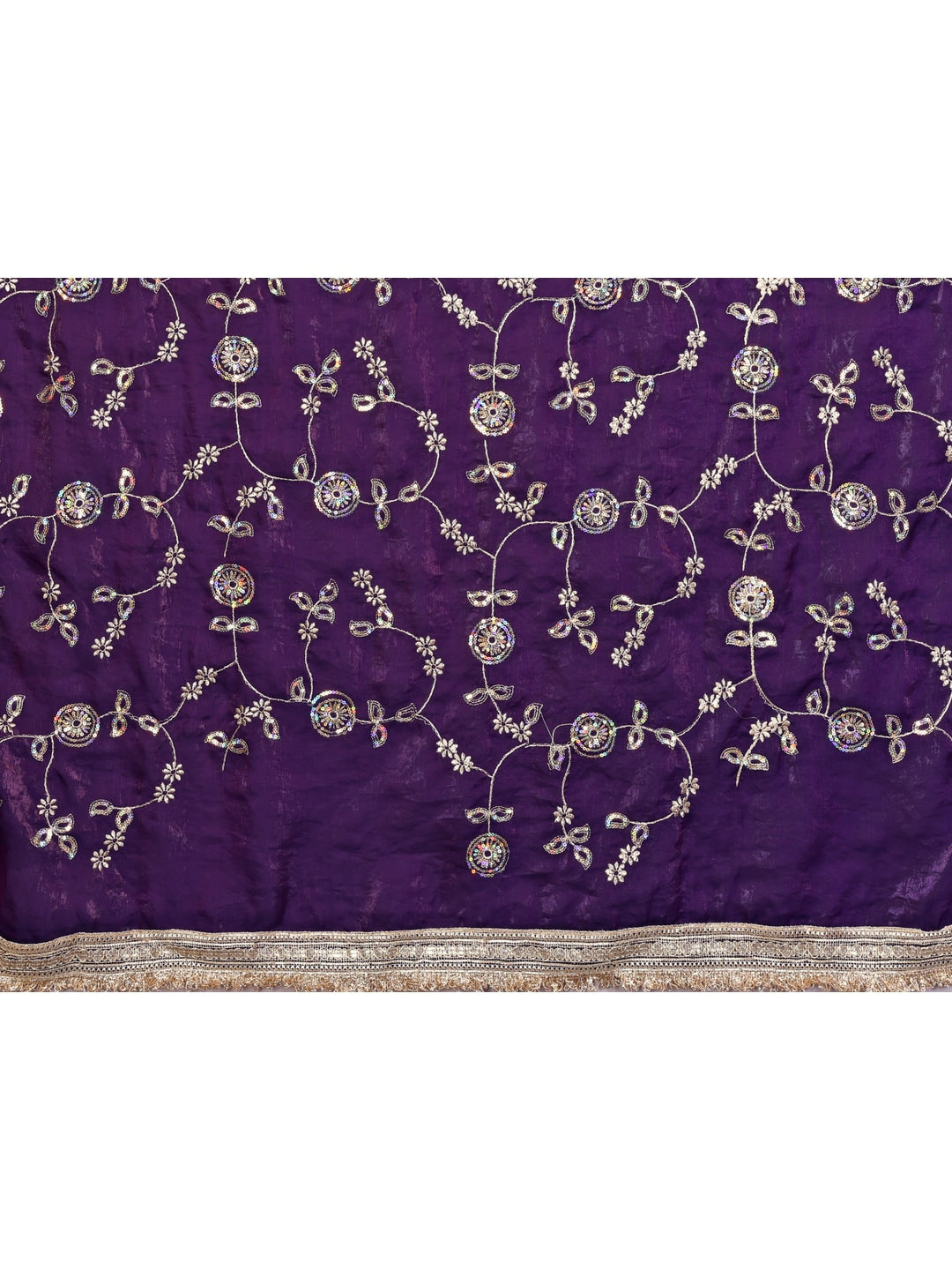 Peachmode Wine Embroidered Satin Saree - Image 5