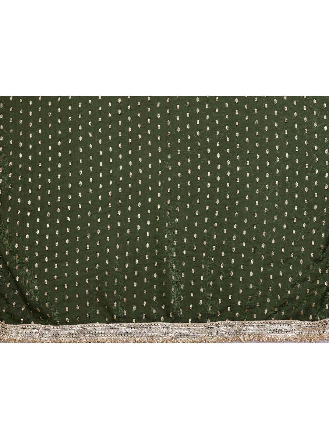 Peachmode Olive Foil Work Satin Saree - Image 5