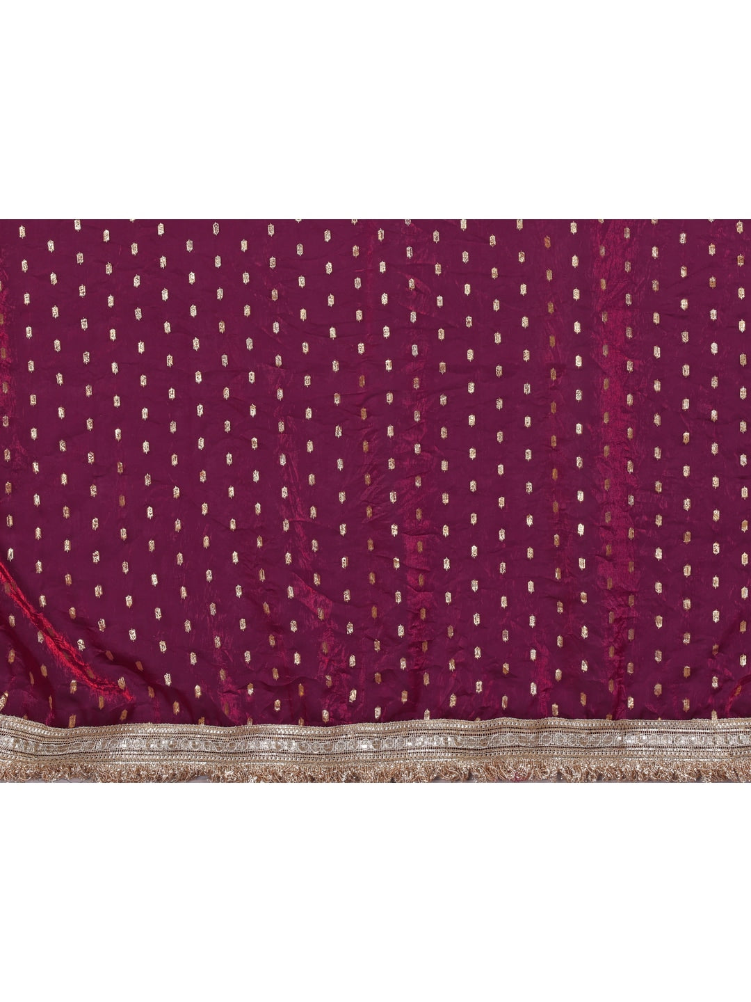 Peachmode Purple Foil Work Satin Saree - Image 5