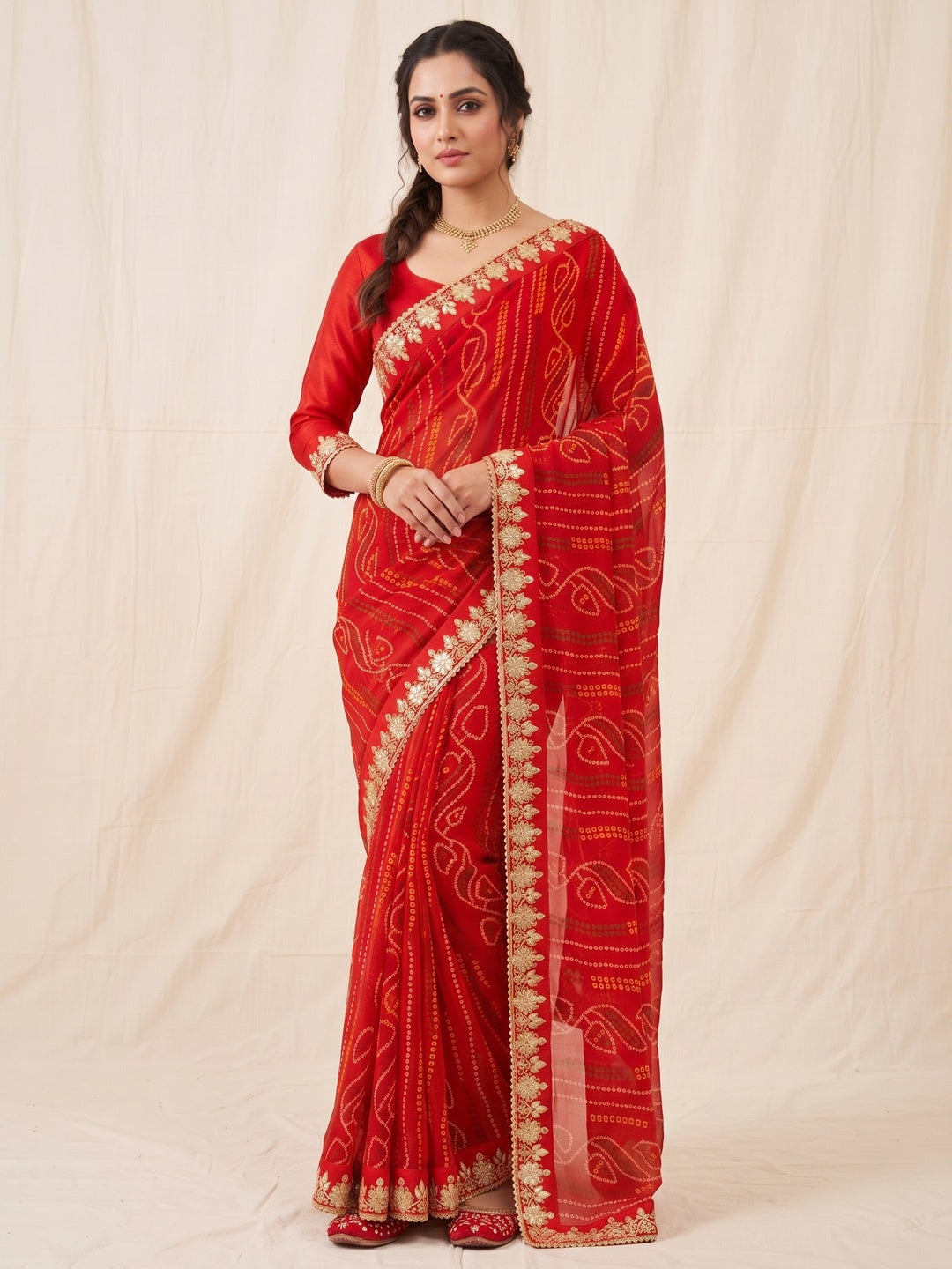 Peachmode Red Georgette Saree - Image 2
