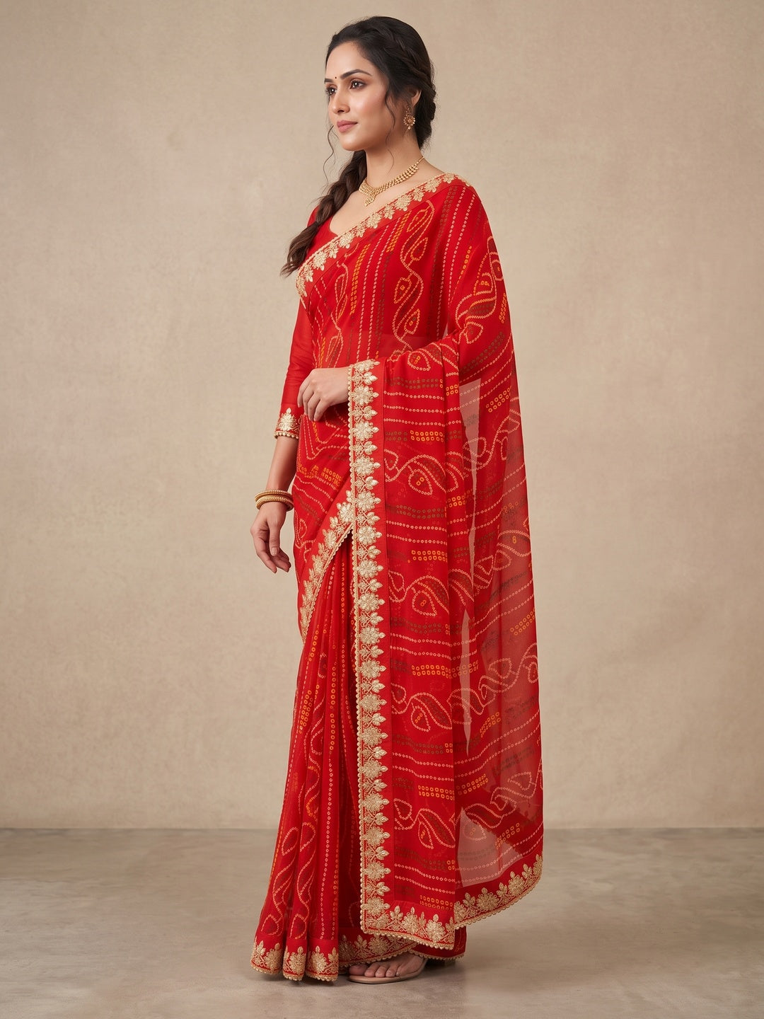 Peachmode Red Georgette Saree - Image 4