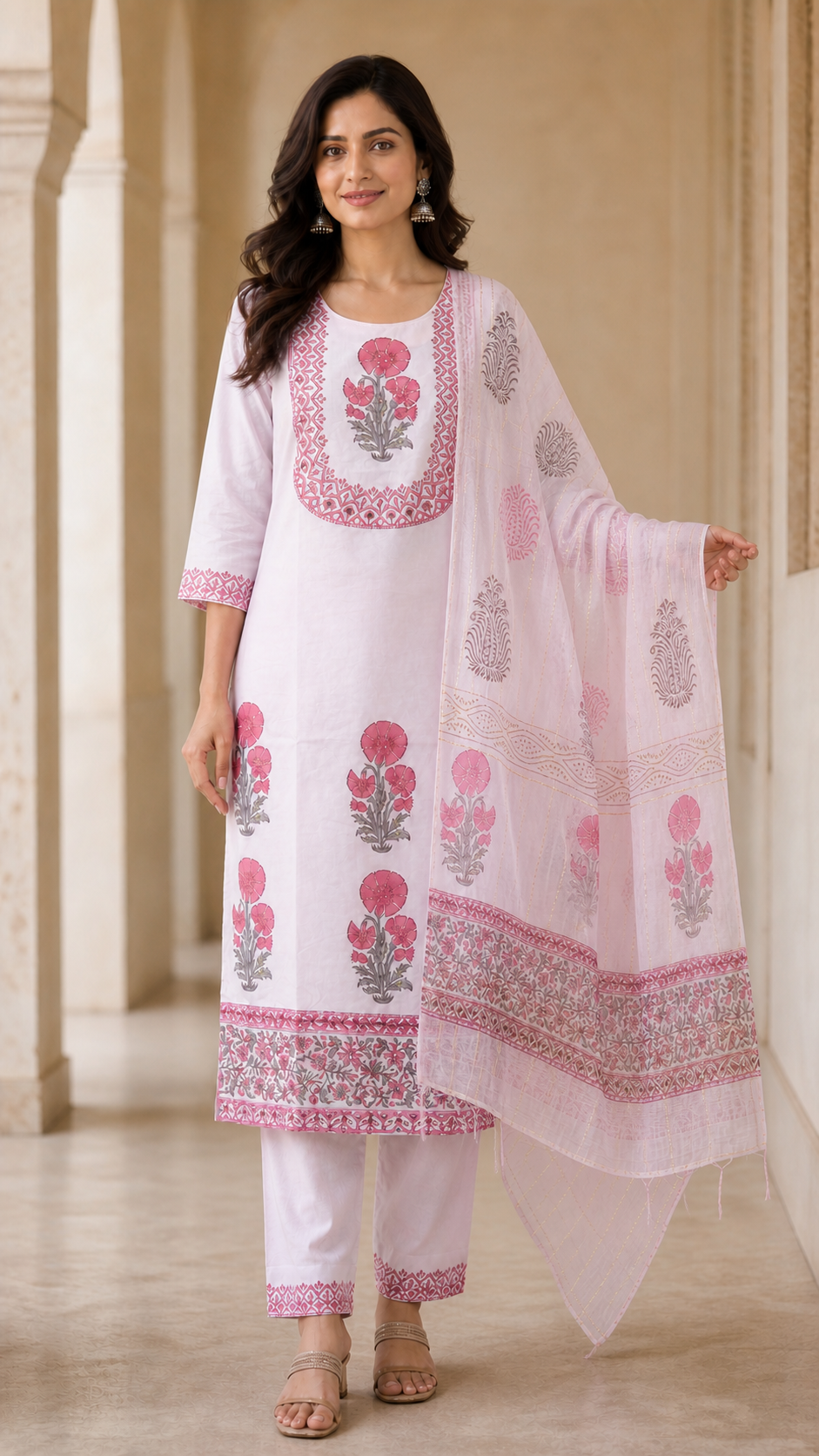Peachmode Light Pink Pure Cotton Hand Block Printed Salwar Suit Set - Image 5
