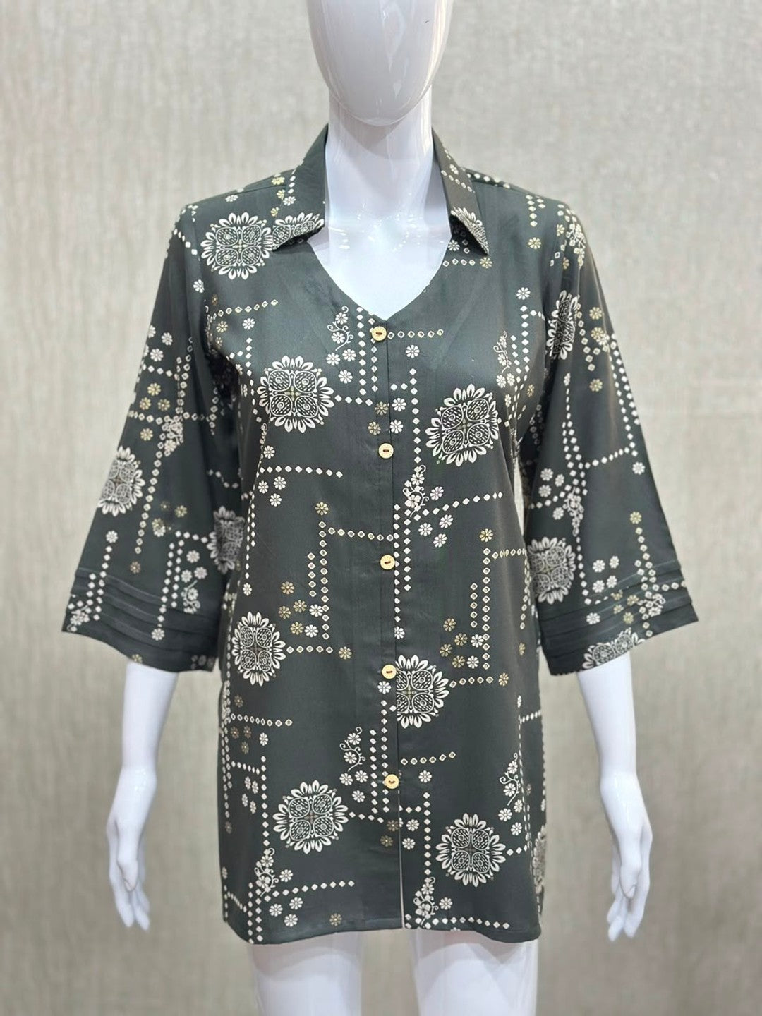 Dark Grey Rayon Printed Shirt - Image 1