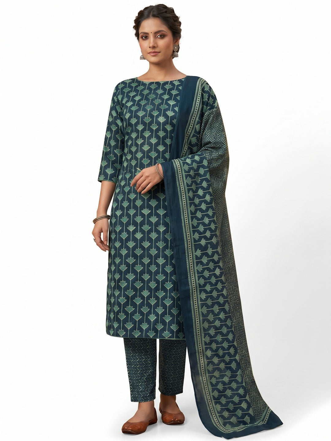 Exclusive Blue Floral Printed Rayon Dress Material With Delicate Design Finish - Image 4
