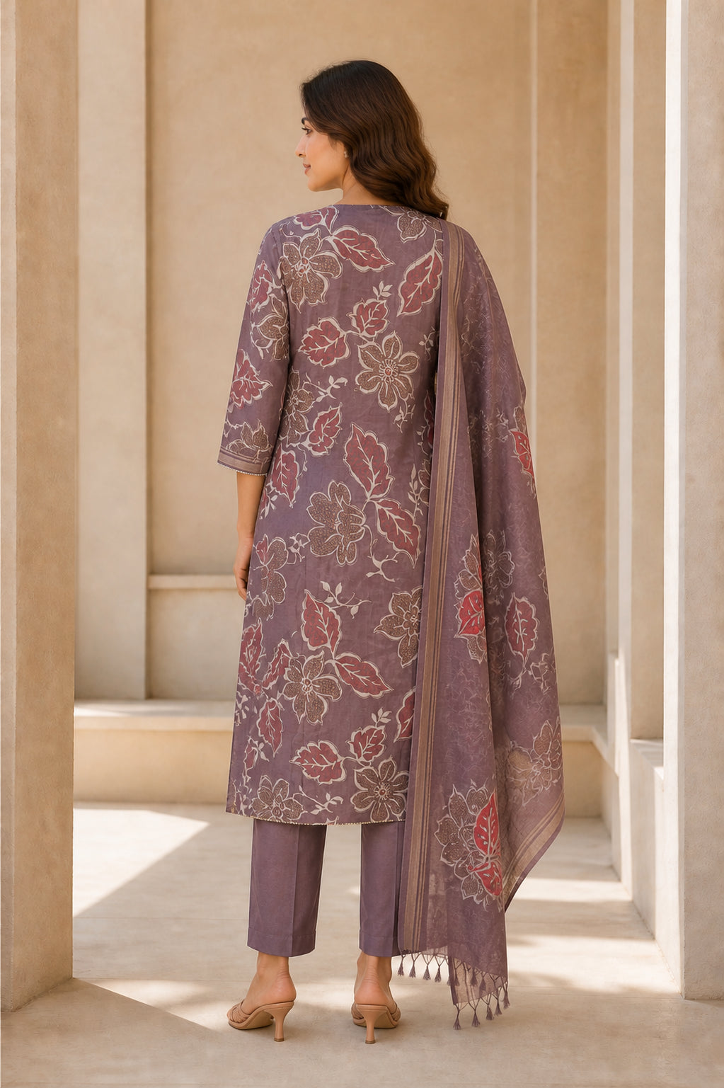Peachmode Grey Viscose Floral Printed Embroidered Salwar Suit - Image 4