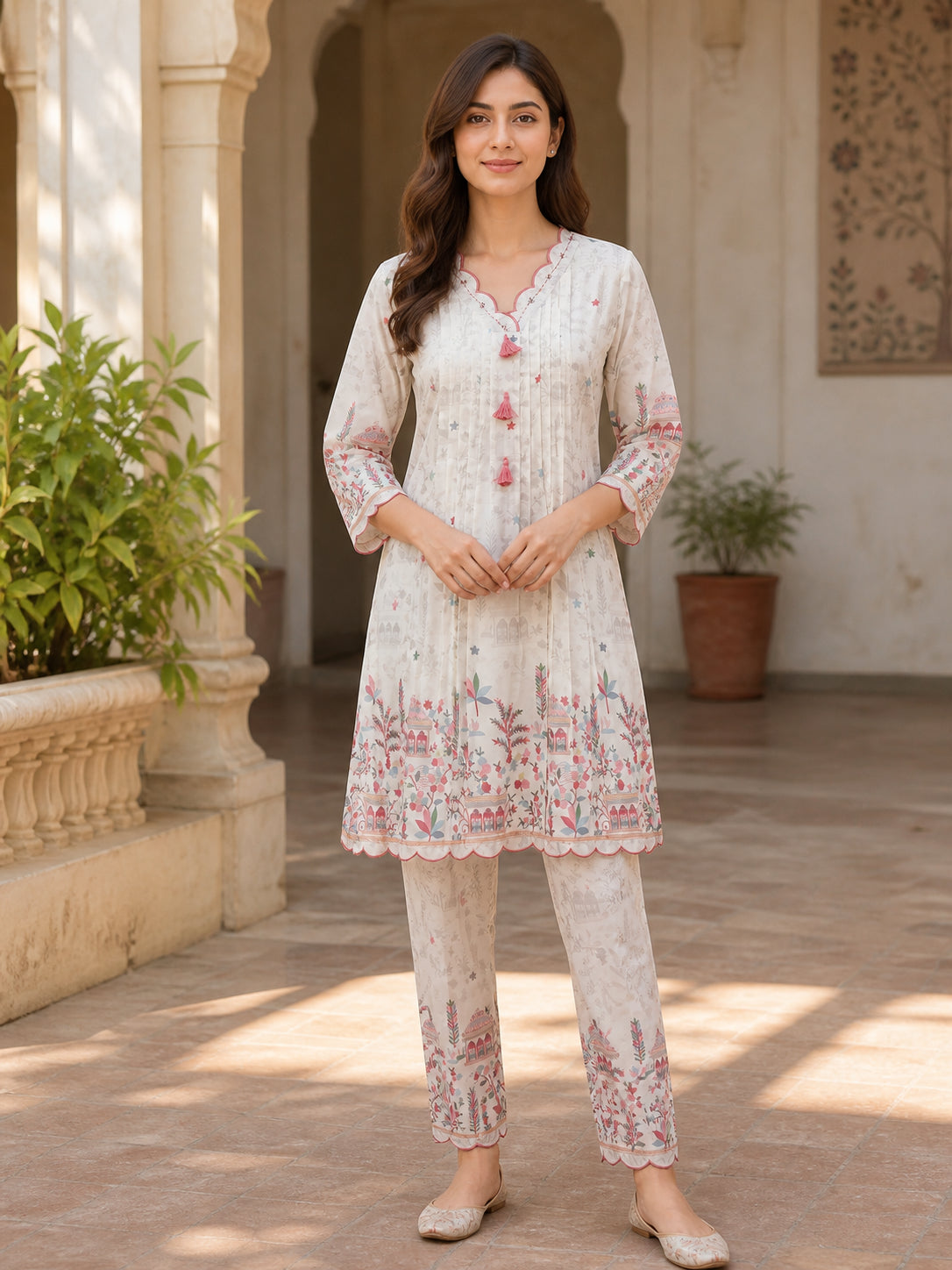 Peachmode Pink Muslin Floral Printed Co-ord Set - Image 1