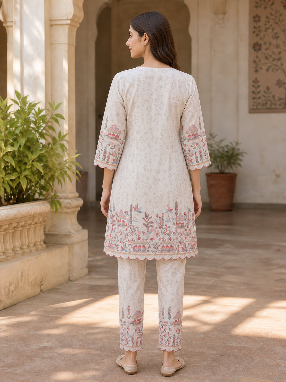Peachmode Pink Muslin Floral Printed Co-ord Set - Image 4