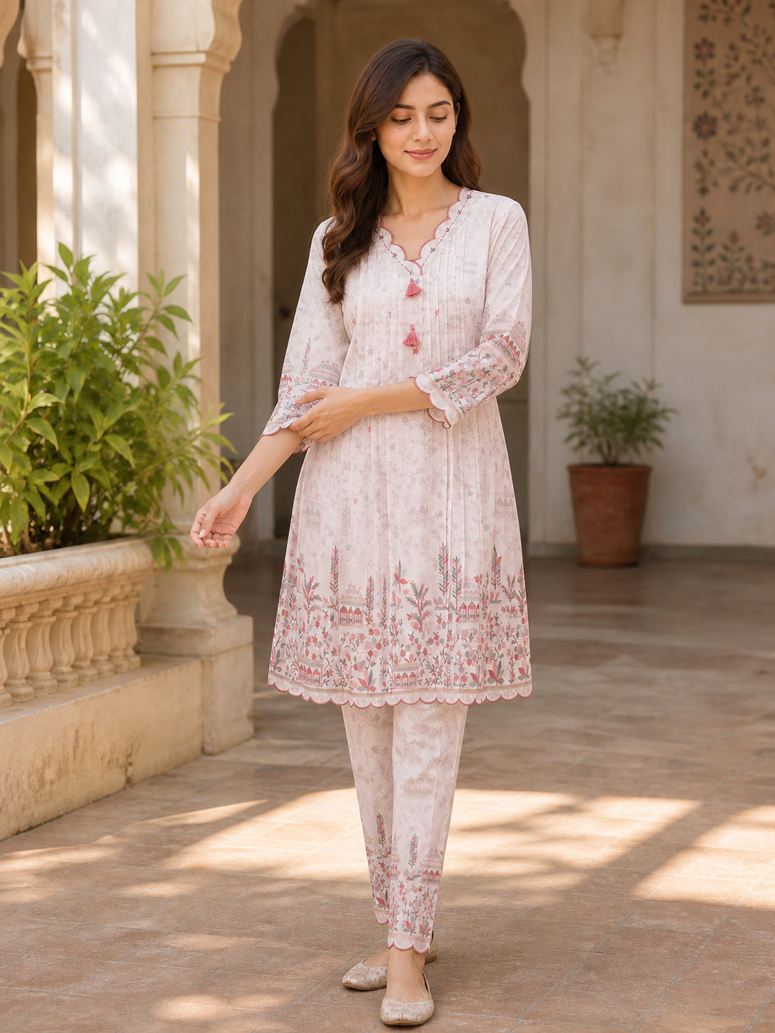 Peachmode Pink Muslin Floral Printed Co-ord Set - Image 5