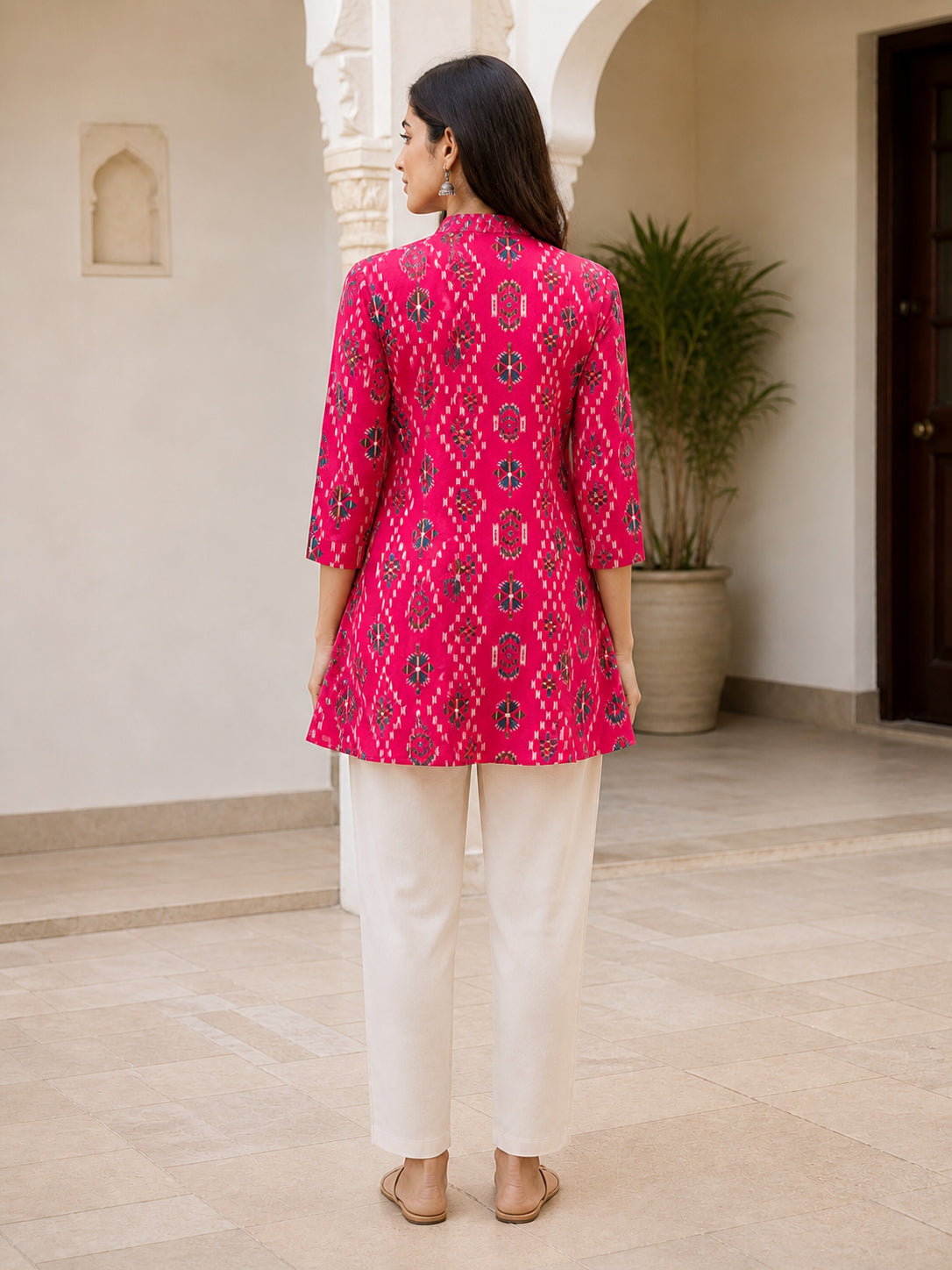 Peachmode Pink Rayon Geometric Printed A-Line Top - Image 4