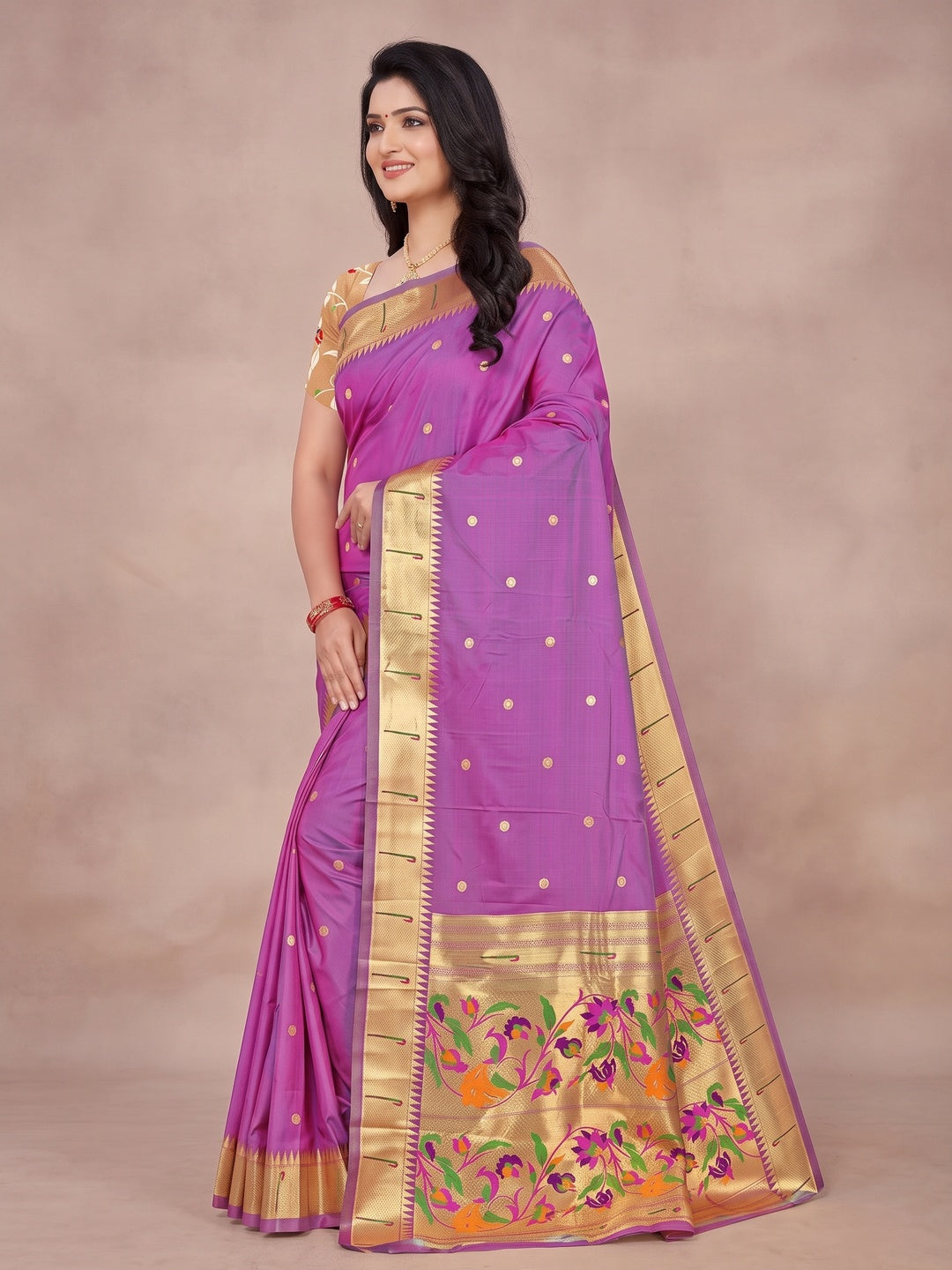 Peachmode Purple Pure Silk Peacock Woven Saree - Image 3