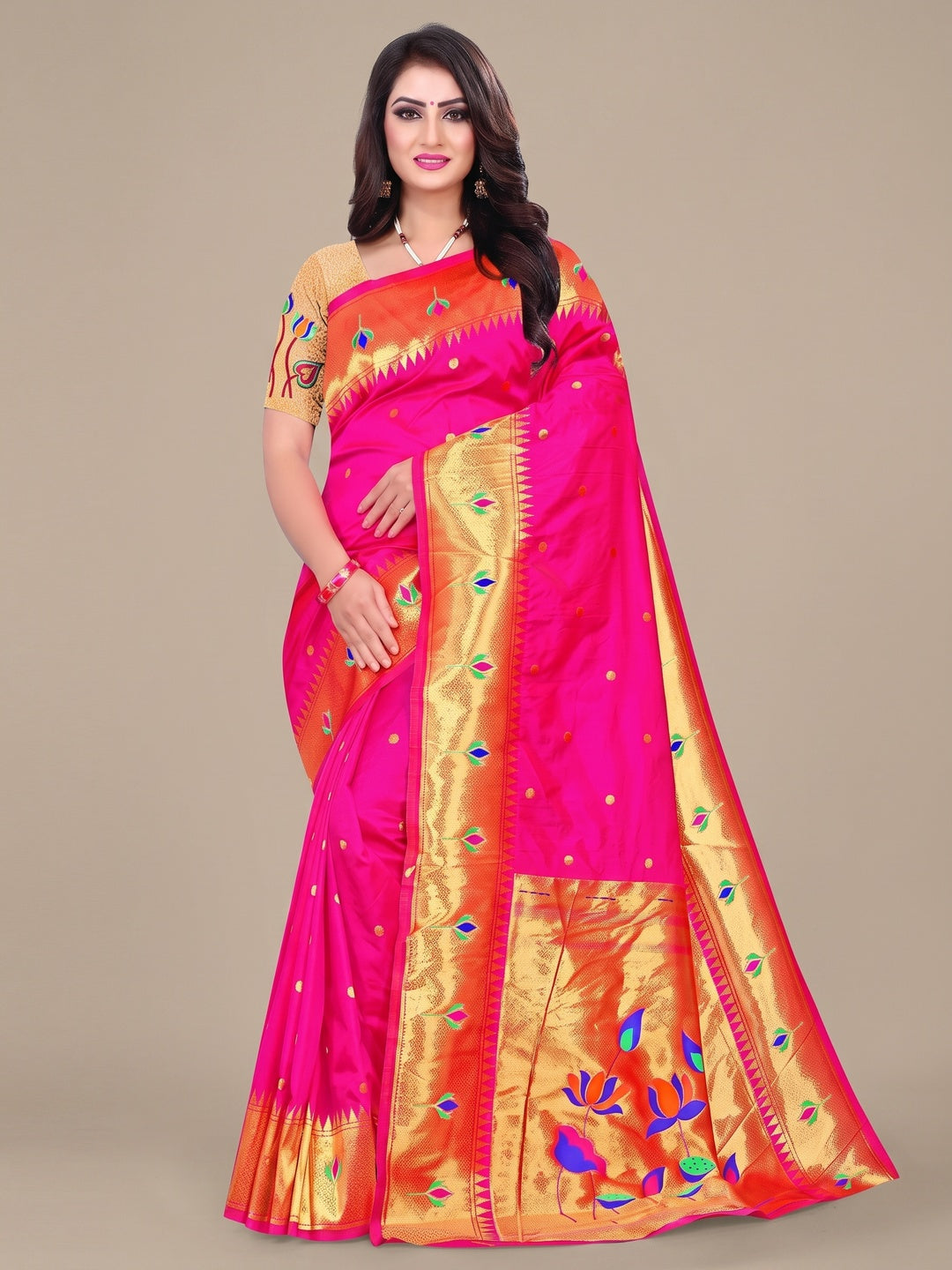 Peachmode Pink Pure Silk Lotus Woven Saree - Image 2