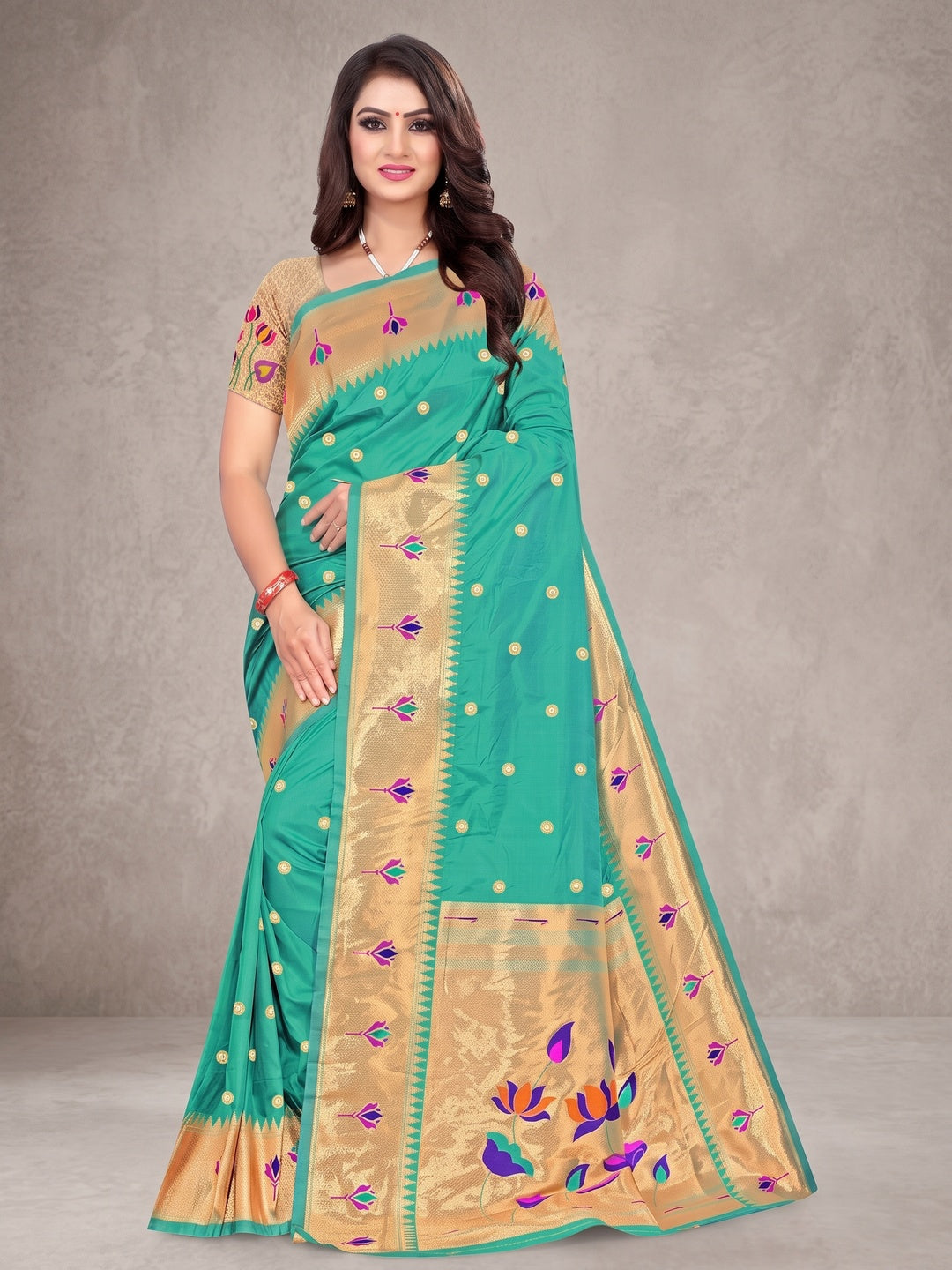 Peachmode Sea Green Pure Silk Lotus Woven Saree - Image 2