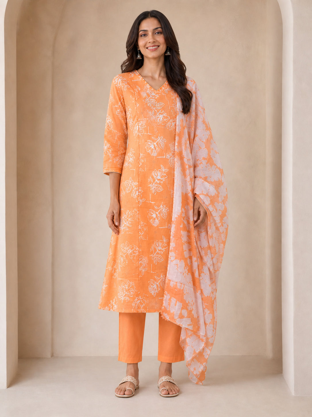 Peachmode Peach Pure Cotton Floral Printed Salwar Suit - Image 2