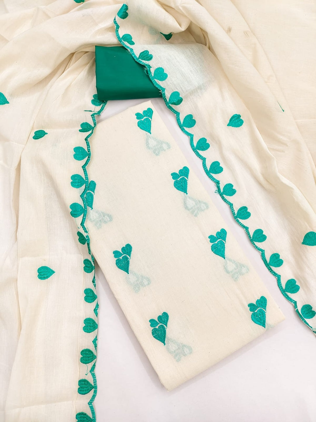 Peachmode Rama Green Embroidered Cotton Dress Material - Image 4