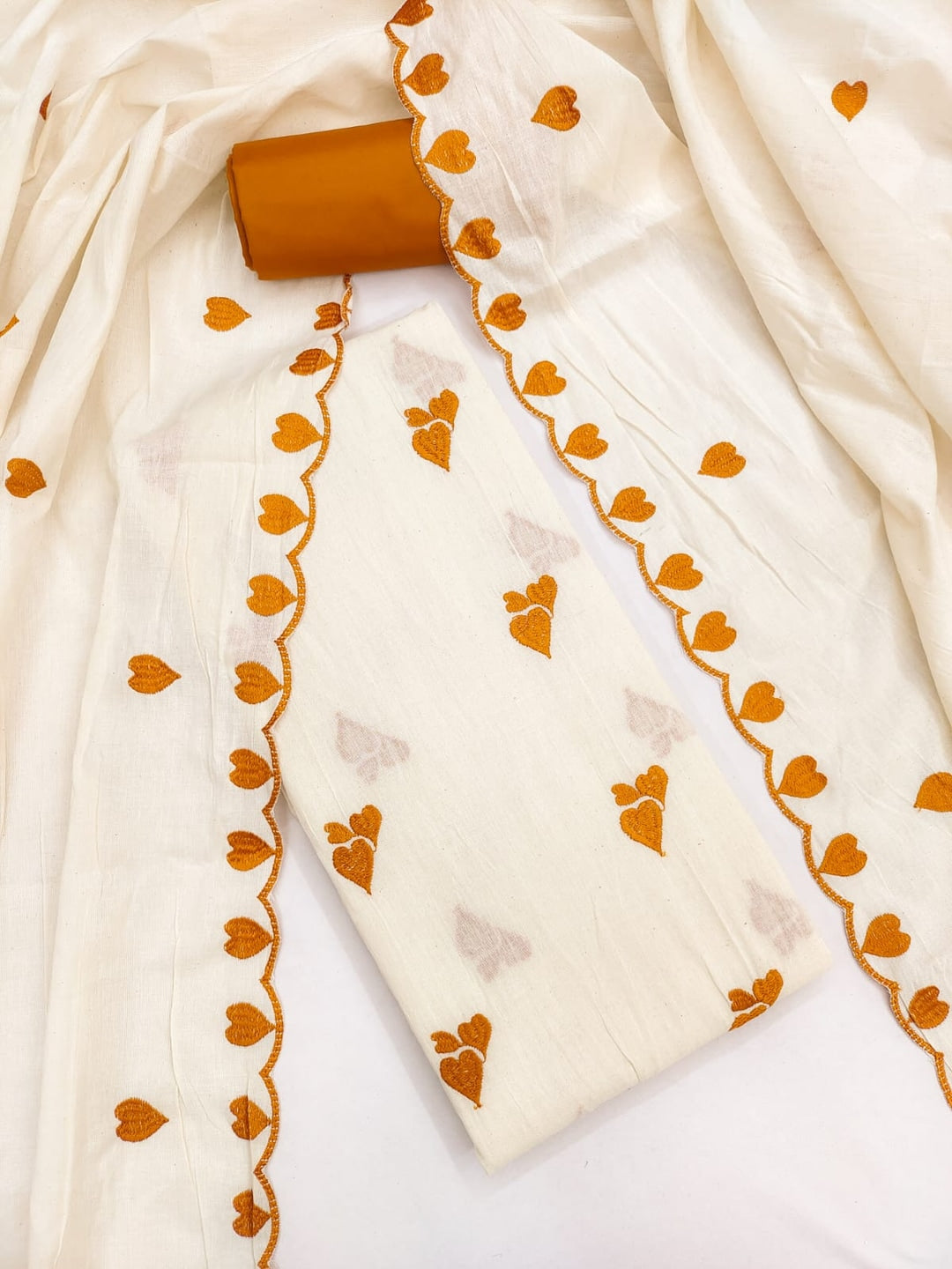 Peachmode Mustard Embroidered Cotton Dress Material - Image 4