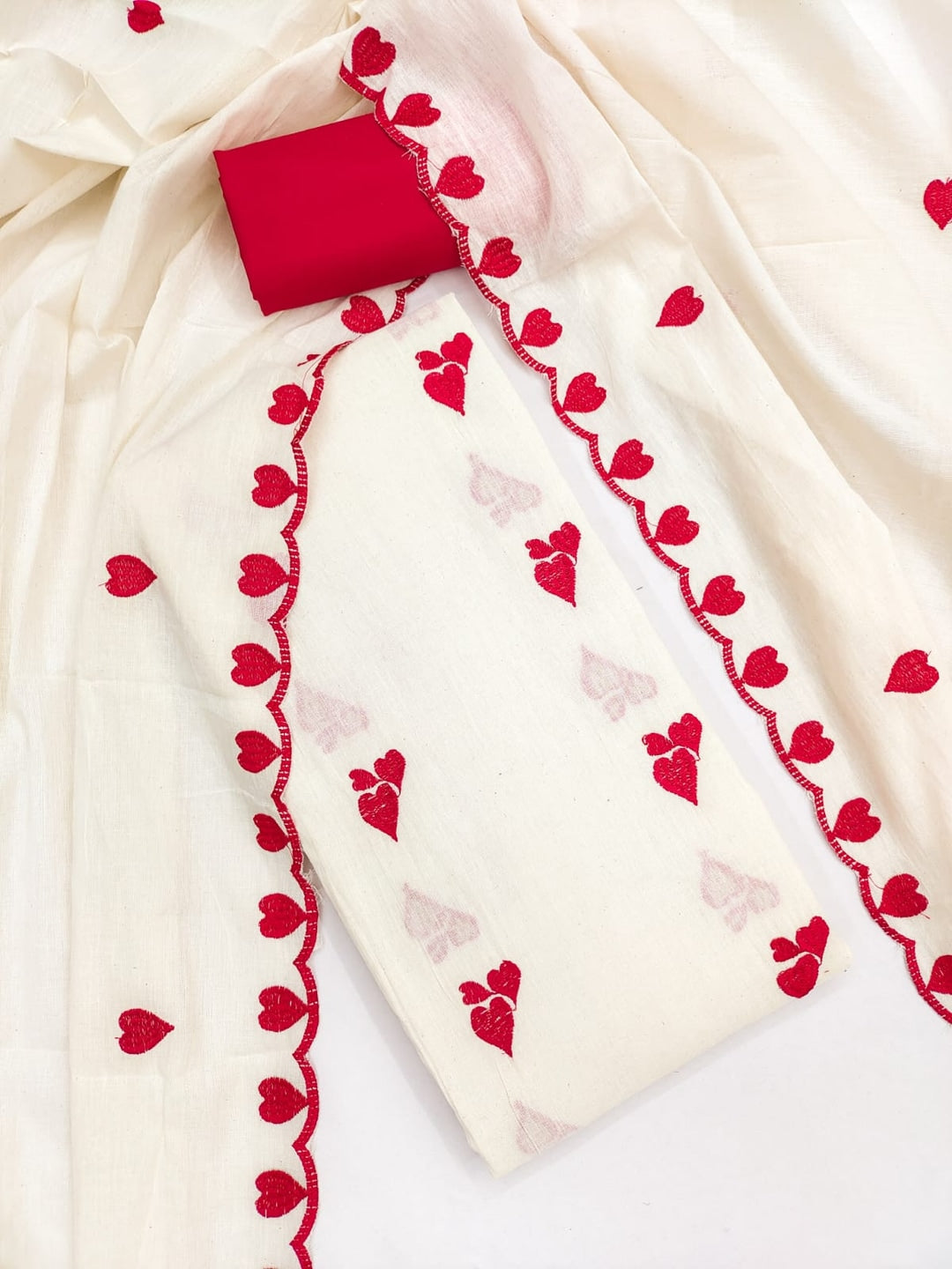 Peachmode Red Embroidered Cotton Dress Material - Image 4