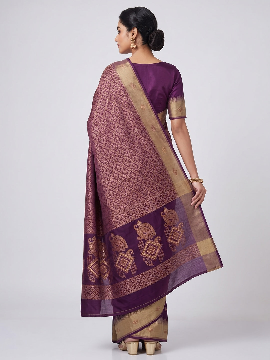 Beige & Purple Classic Tissue Silk Saree with Zari Weaving - Image 2