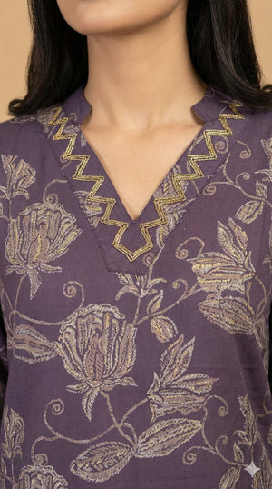 Dark Lavender Viscose Straight-Cut Salwar Suit Adorned with Graceful Floral Prints - Image 1