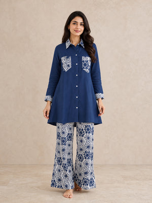 Peachmode Blue Cotton Flex Top Bottom Set - Image 1