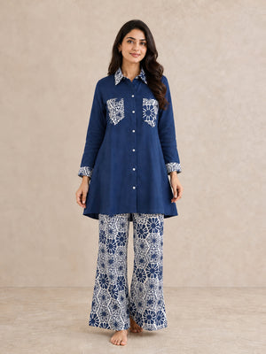Peachmode Blue Cotton Flex Top Bottom Set - Image 2