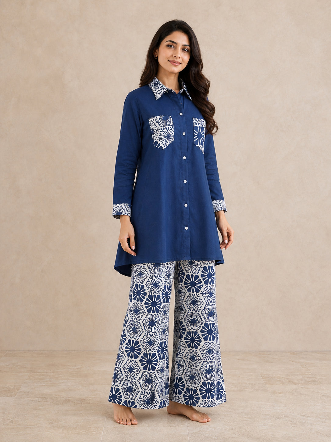 Peachmode Blue Cotton Flex Top Bottom Set - Image 5
