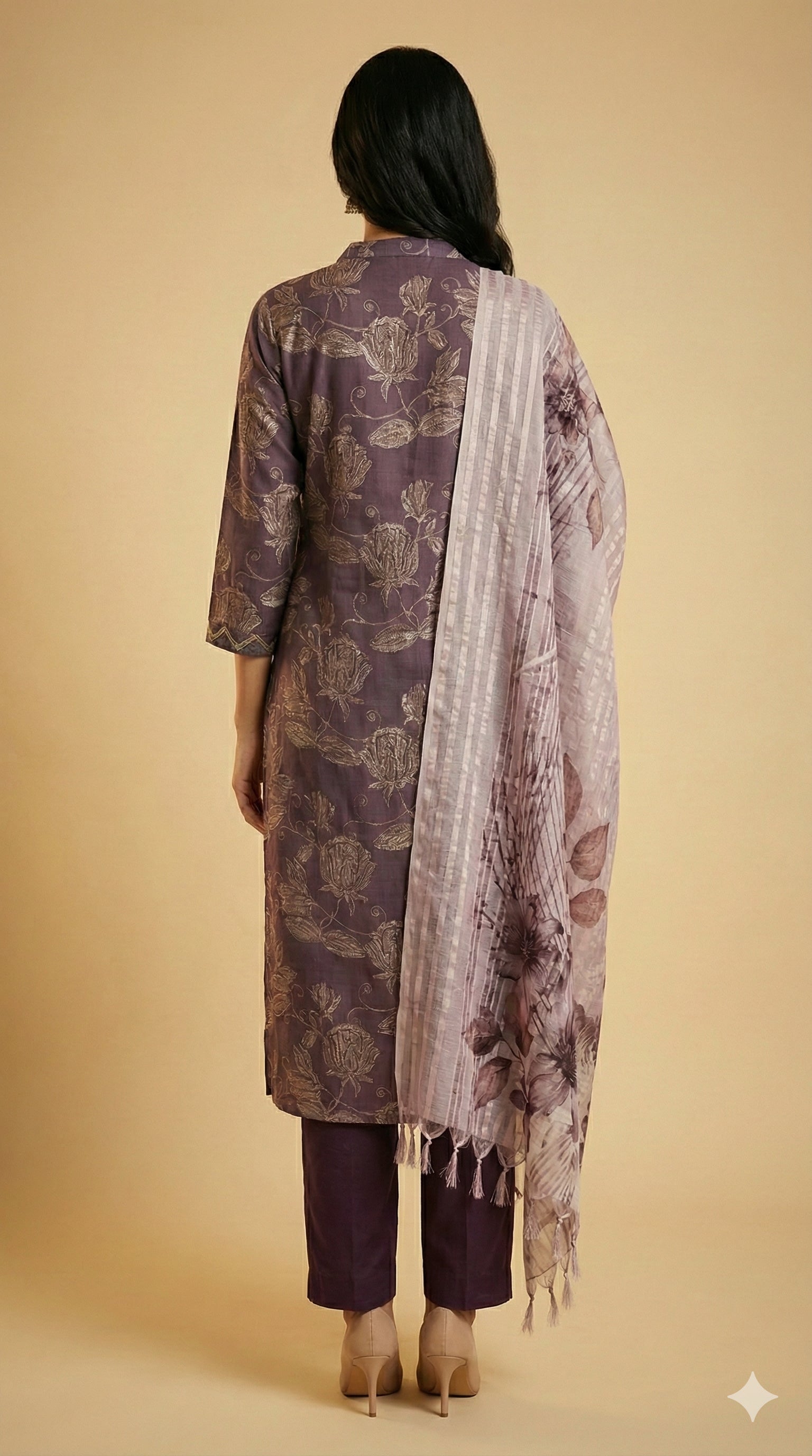 Dark Lavender Viscose Straight-Cut Salwar Suit Adorned with Graceful Floral Prints - Image 5
