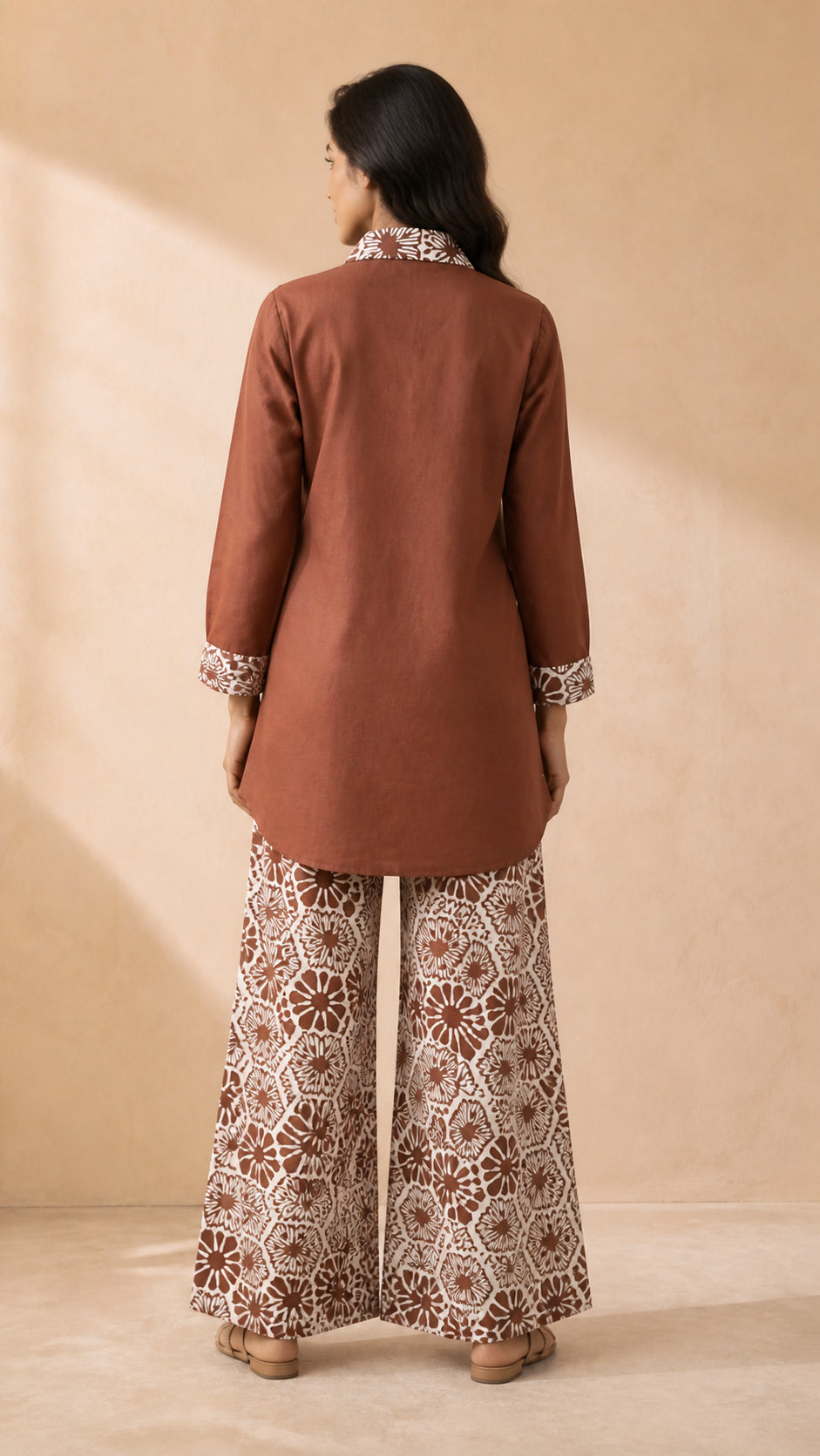 Peachmode Brown Cotton Flex Top Bottom Set - Image 4