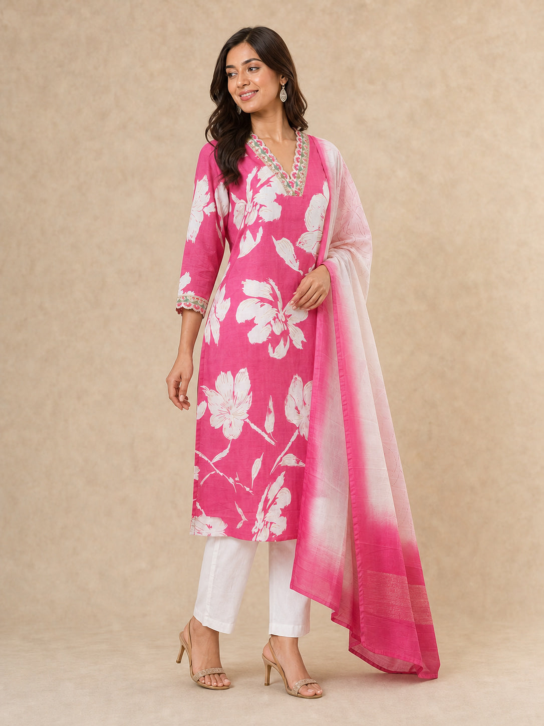 Peachmode Pink Vatican Foil Salwar Suit - Image 3