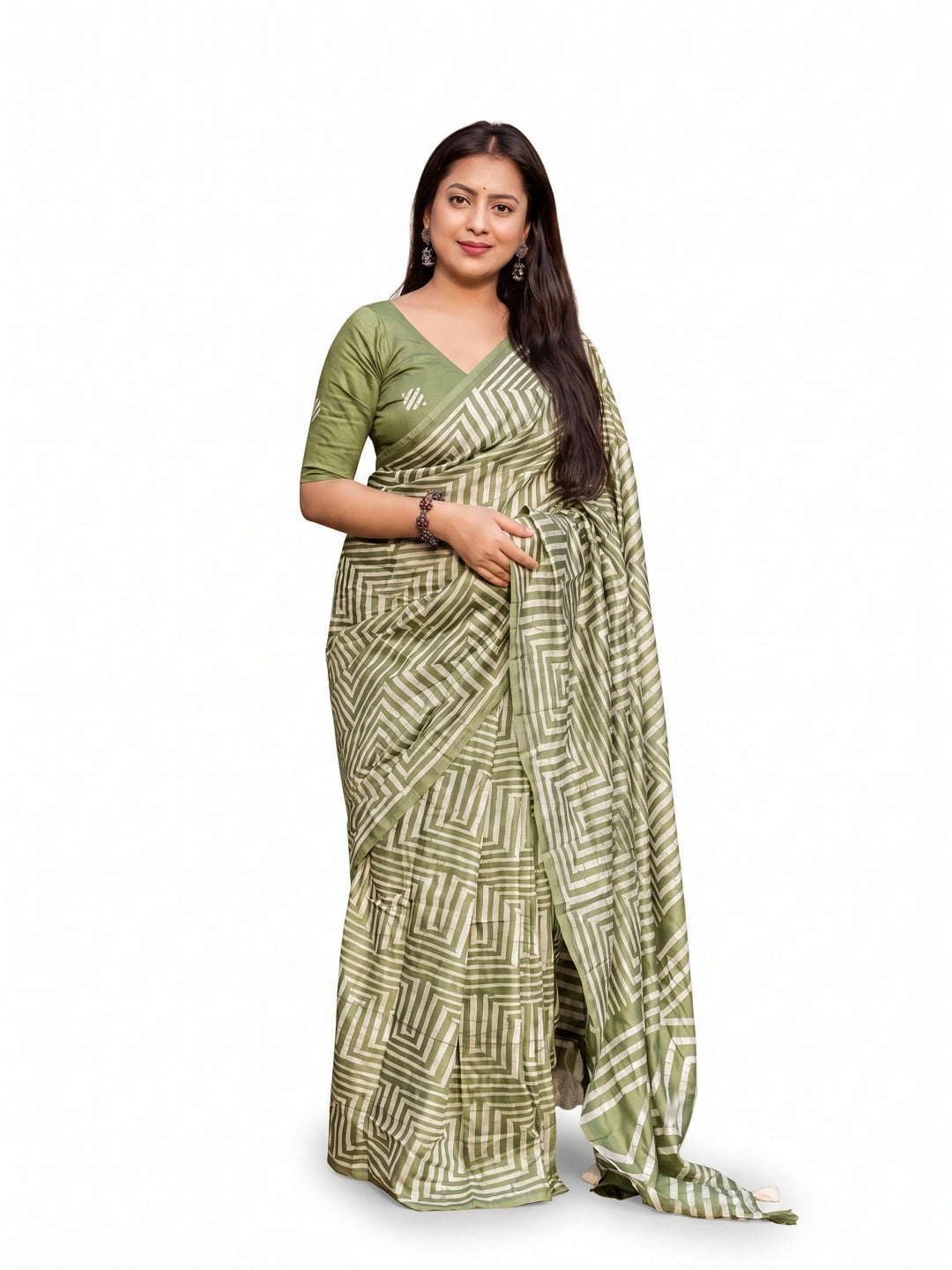 Peachmode Mehendi Linen Cotton Floral Printed Saree - Image 3