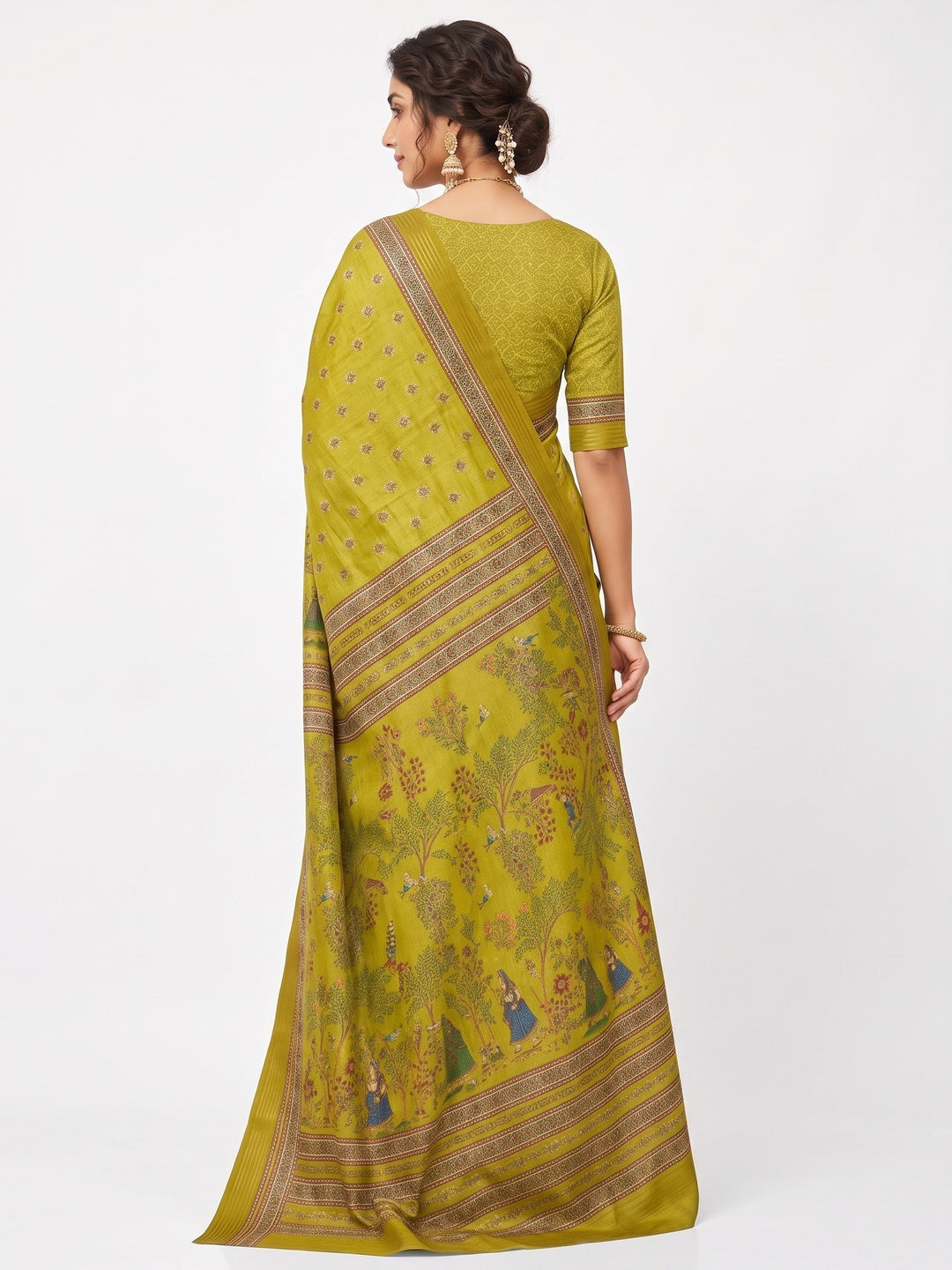 Peachmode Green Cotton Silk Digital Printed Saree - Image 5