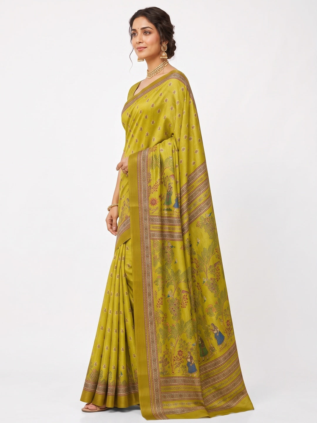 Peachmode Green Cotton Silk Digital Printed Saree - Image 6